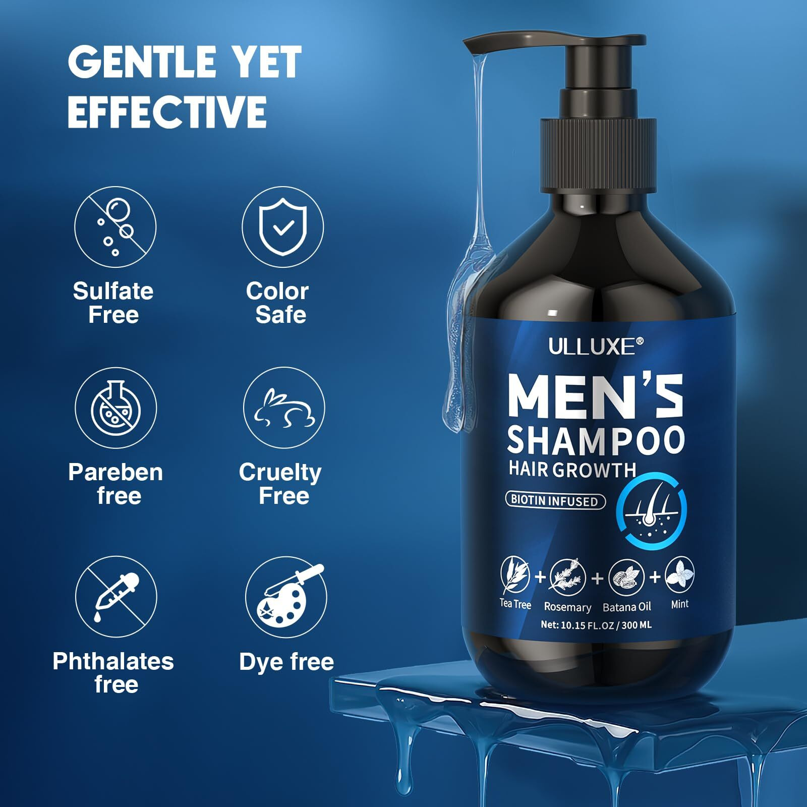 Biotin Hair Growth Shampoo For Men Natural Mens Thickening Shampoo For Hair Loss And Thinning Hair, Infused Rosemary Oil Tea Tree Oil And Mint, Sulfate Free And Color Safe, 10.15 Fl.Oz