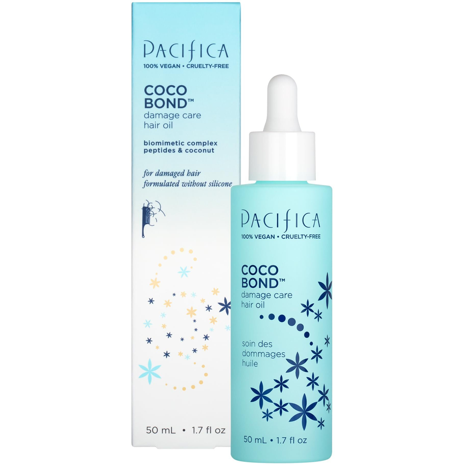 Pacifica Beauty, Coco Bond Hair Oil, Tame Flyaways, Overnight Treatment With Vitamins, Peptides, Moisturizing Repair For Glossy, Smooth, Silicone-Free, Vegan Hair