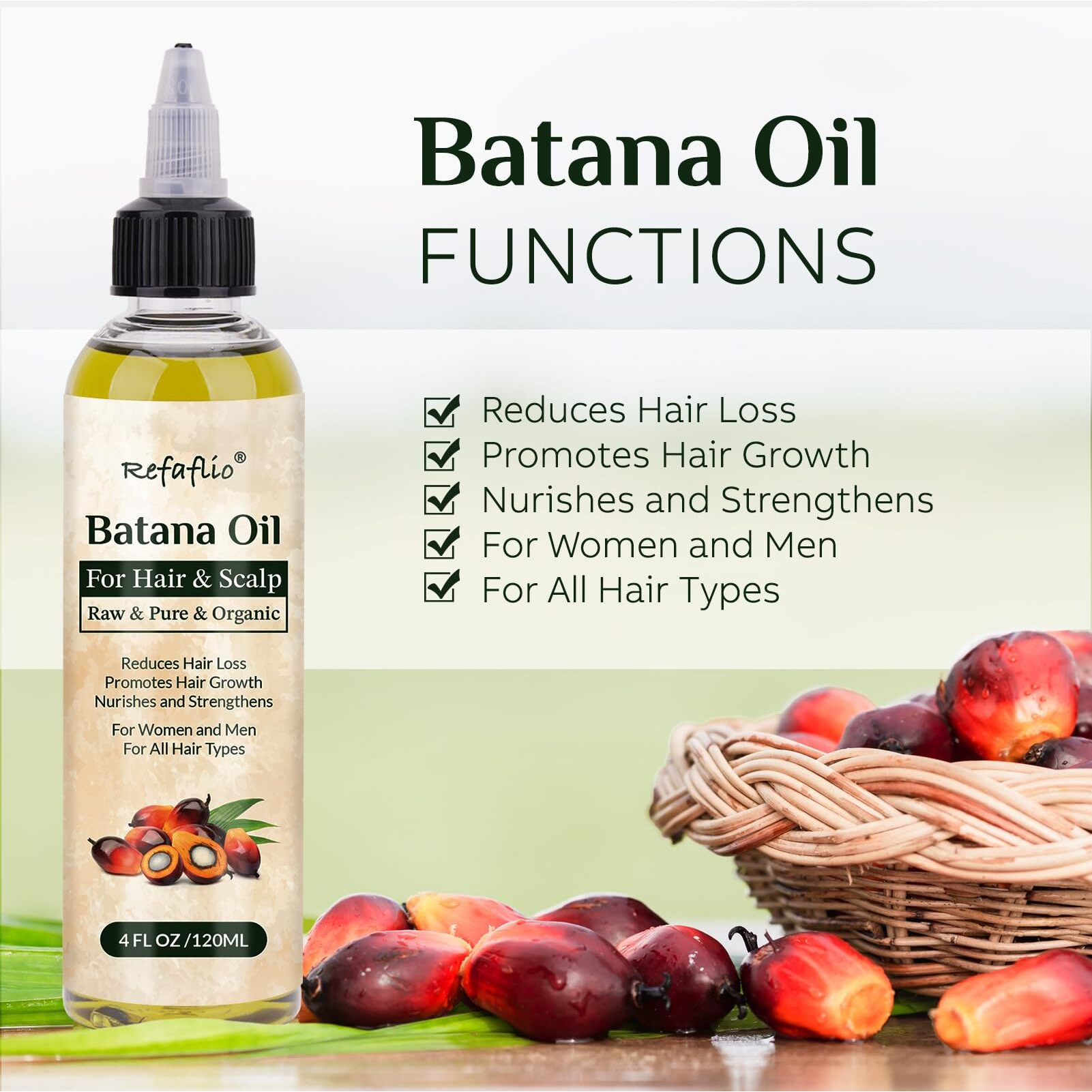 Batana Oil For Hair Growth, Dr Sebi Organic Raw Batana Oil, Enhances Hair Thickness, Prevents Hair Loss For Men And Women 120Ml.