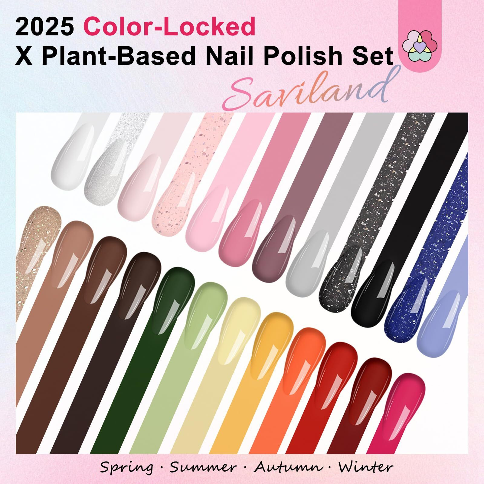 Saviland Color Artistry Nail Polish Set Quick Dry 24 Colors Regular Nail Polish Kit Glitter Pink Red Brown Finger Bulk Fingernail Polish Set Non Gel Castor Oil Vitamin E Nail Lacquer Set Women Home