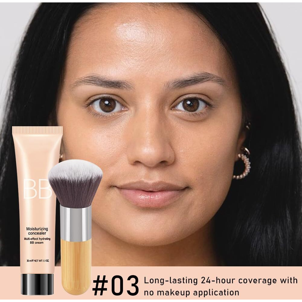 Bb Cream Skin Tinted Foundation Makeup,Concealer Full Coverage Lightweight Matte Foundation With Brush,Evens Skin Tone,Oil Control Cover Flaws,Natural Finish For All Skin Types,Vegan - Caramel
