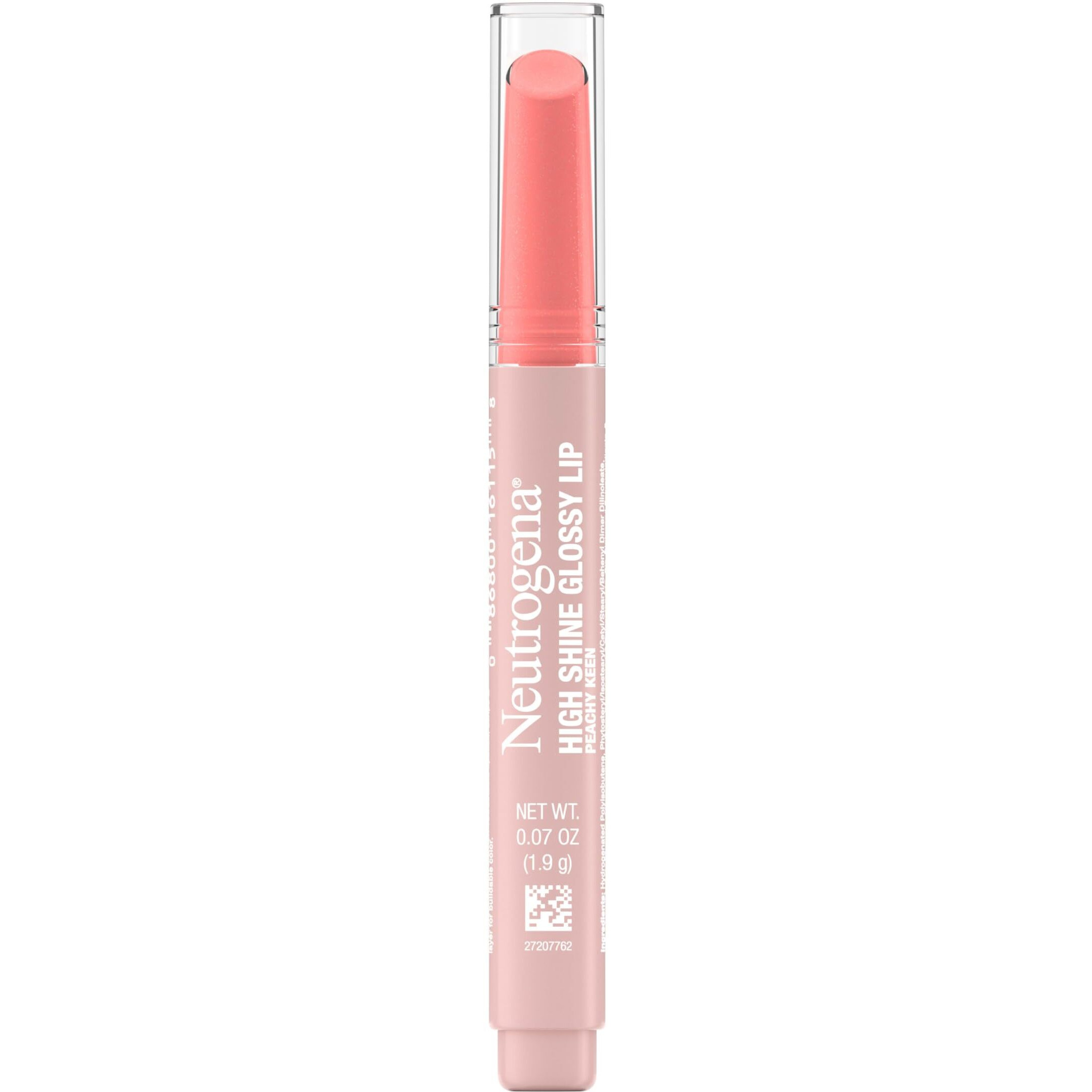 Neutrogena High Shine Glossy Lip, Nourishing Lip Gloss With Maracuja Oil, Antioxidant Vitamin E & Vitamins, Non-Retractable, Buildable Pigmented Color, Peachy Keen Shade, 0.07 Oz