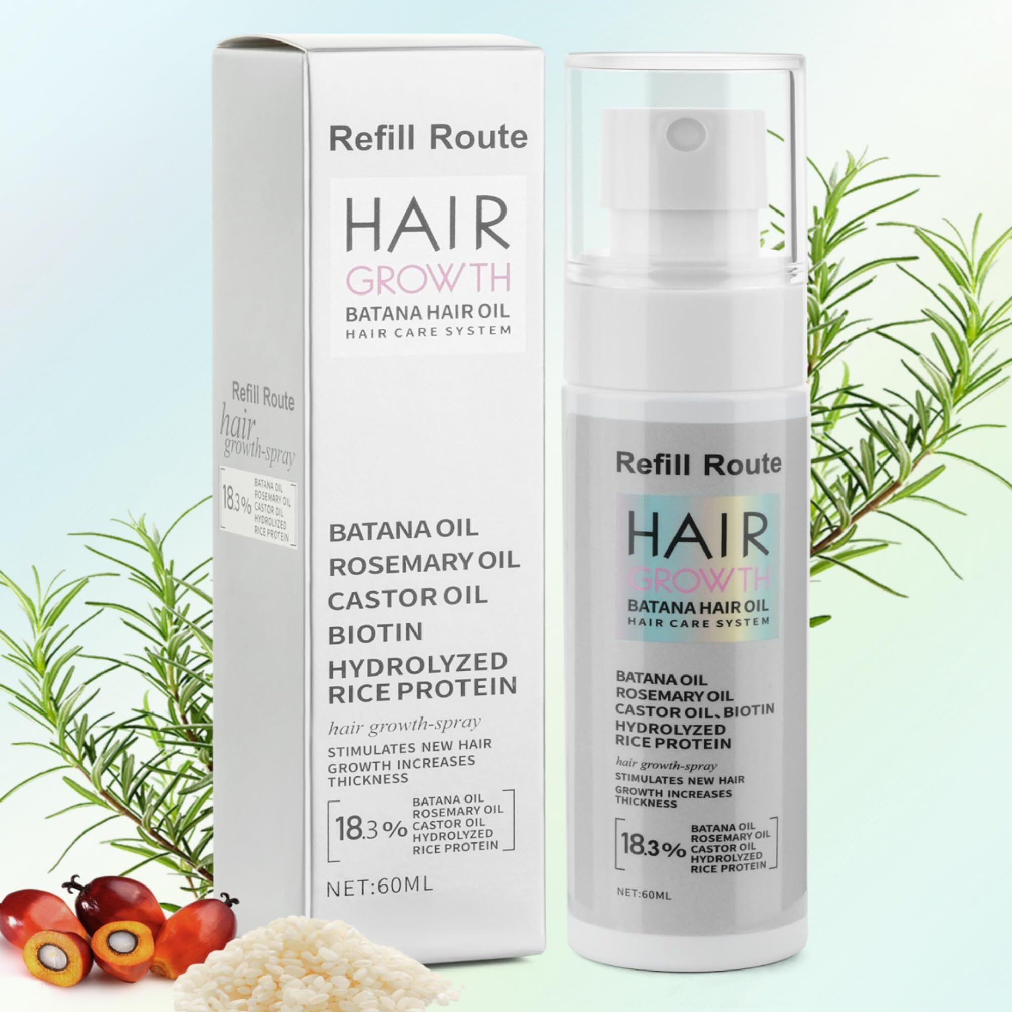 Batana Oil For Hair Growth Spray - Natural Raw Batana Oil Hair Regrowth Treatment For Women/Men With Rice Water, Biotin, Castor, Rosemary For Thicker, Stronger Hair - Vegan Hair Growth Spray