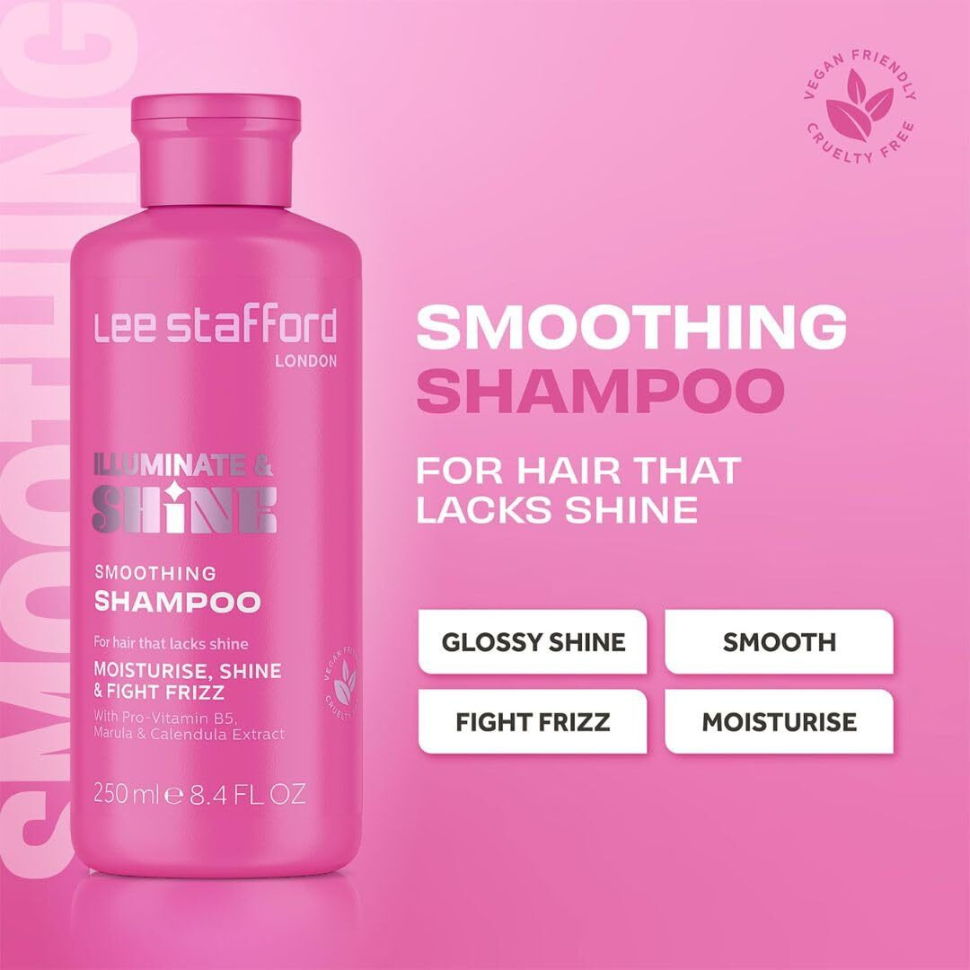 Lee Stafford Smoothing Shampoo | Illuminate & Shine - Best For Dry Dull Hair, Lightweight Clarifying Gel For A High Gloss Sleek Silk Shiny Finish, Infused With Marula Oil For Rich Moisture, 16.9 Fl Oz
