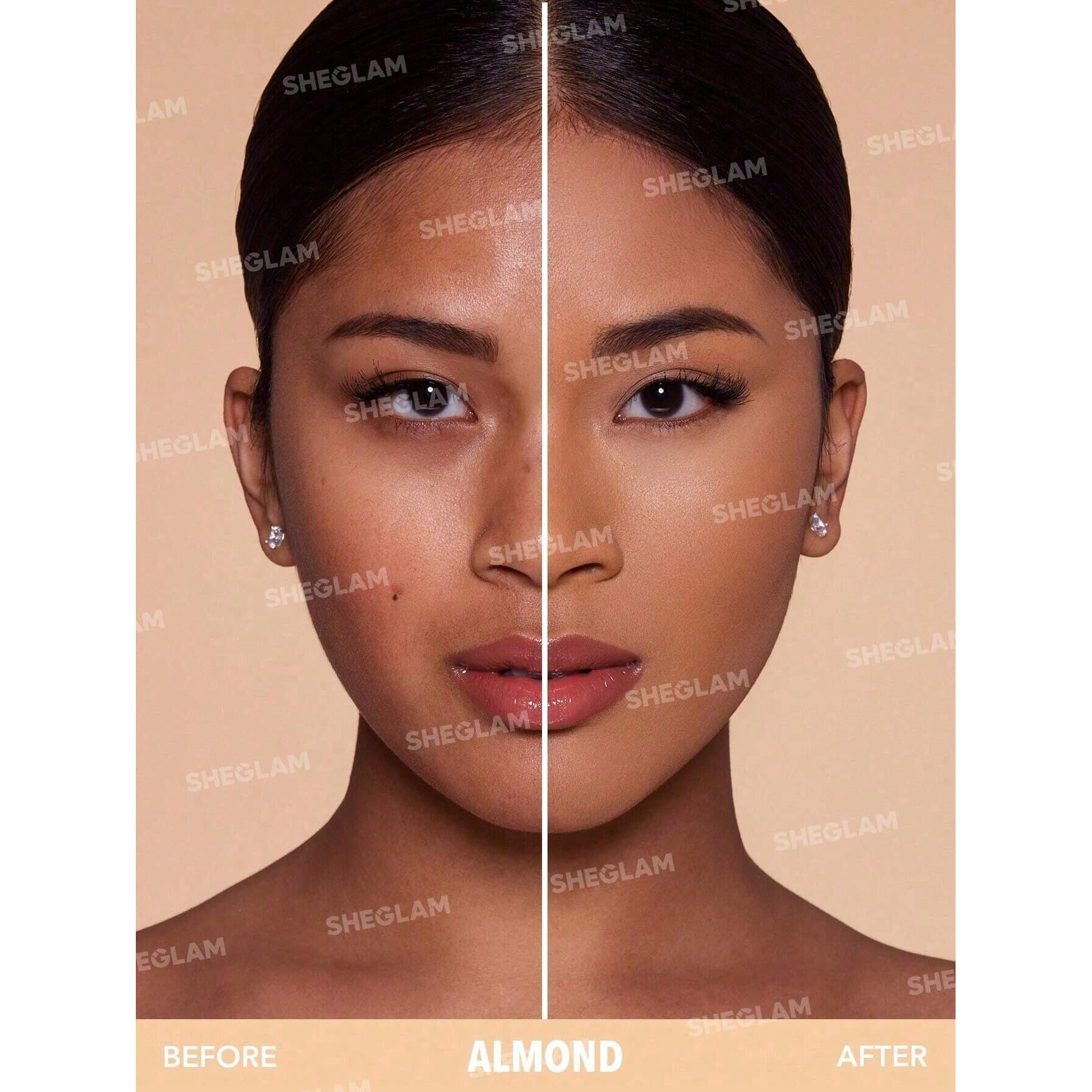 Sheglam Skin-Focus Full Coverage Powder Foundation Oil-Control Lightweight Face Pressed Powder Makeup-Peach