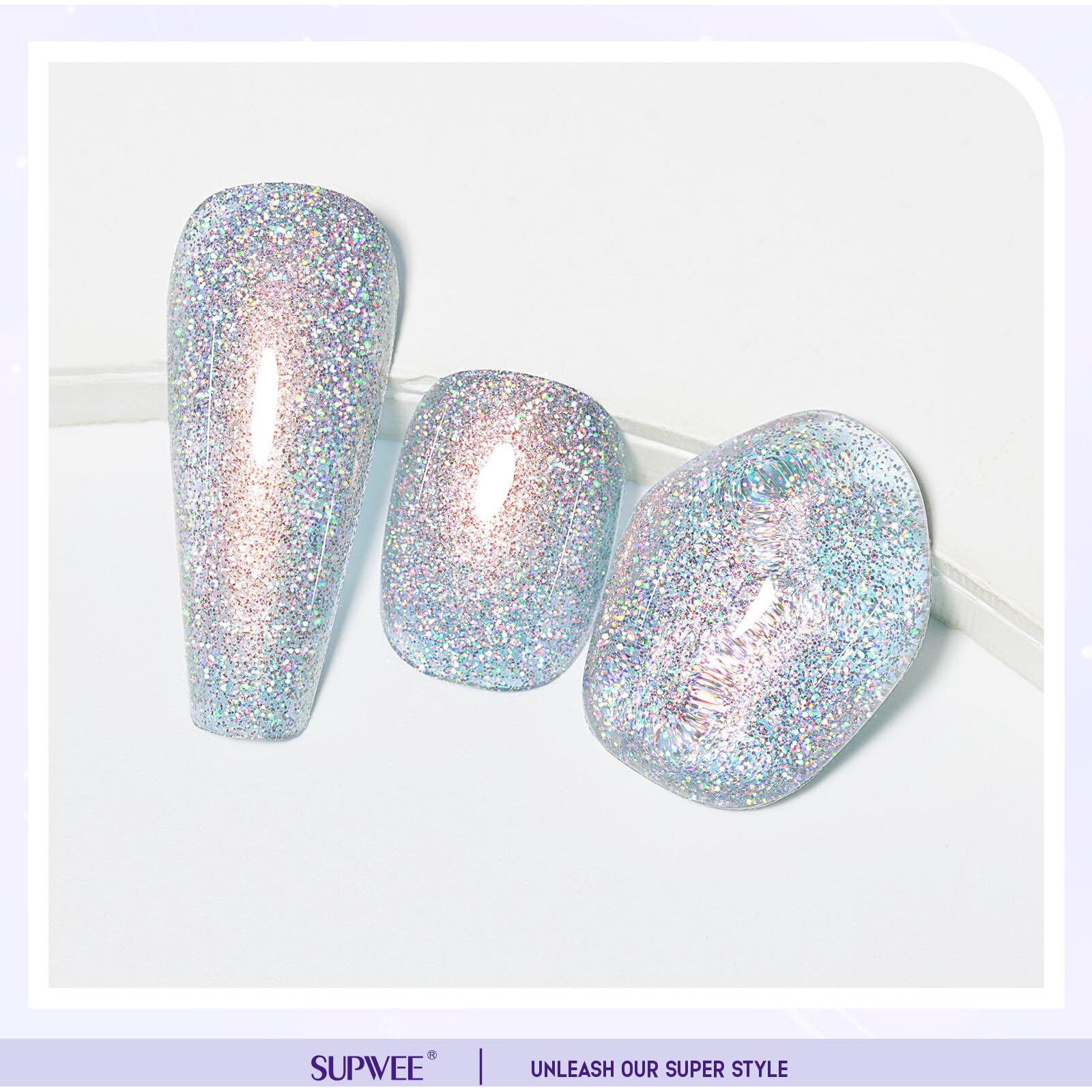 Supwee Glitter Nail Polish Quick Dry Finger Nail Polish Non Gel High Glossy Shiny Shimmer Nails Laquer Oil-Based Holo Fingernail Air Dry Fast Manicure Gift For Women Girls 16Ml, 0.54Fl Oz