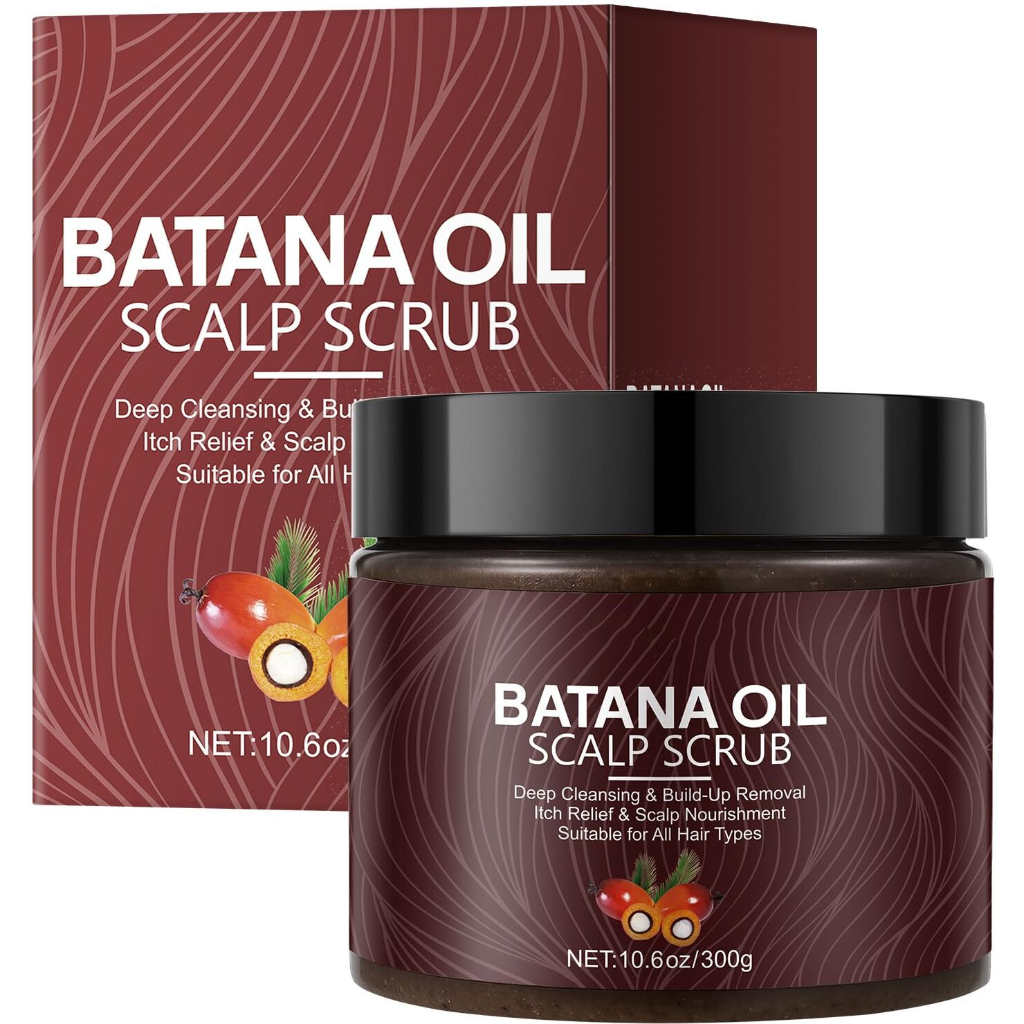 Scalp Scrub With Batana Oil, 2-In-1 Shampoo Scalp Exfoliator For Hair Treatment, Includes Silicone Scalp Massager, Removes Buildup & Dandruff, 10.6Oz
