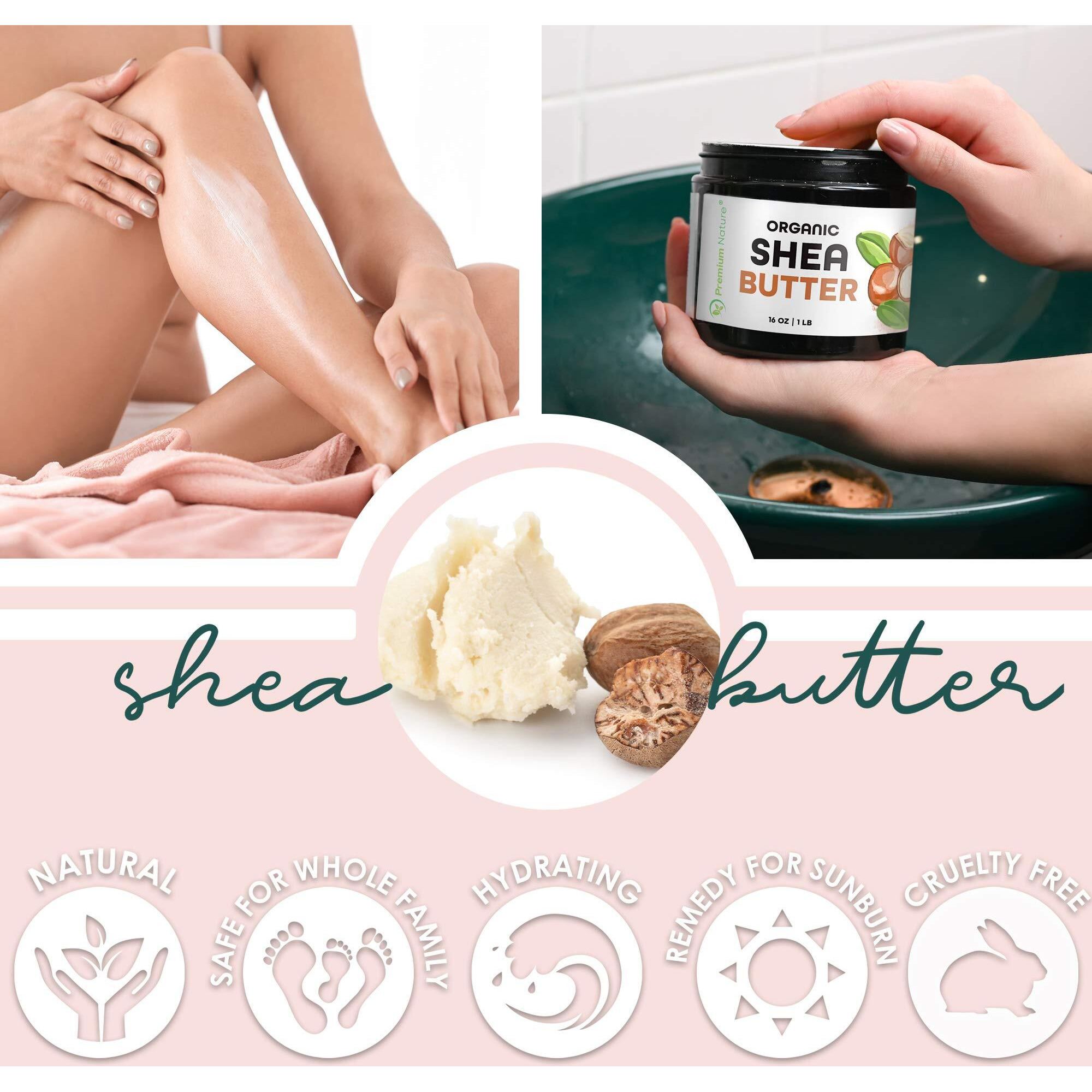 Premium Nature Organic Shea Butter - Pure & Raw Virgin Unrefined Body Butter - Dry Skin Care, Scar & Stretch Mark Cream, 16 Oz