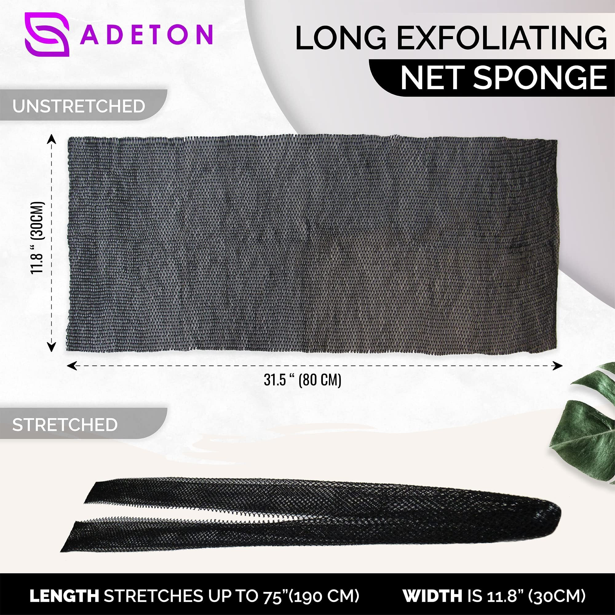 Adeton African Net Sponge, Authentic, With Knots, Exfoliating Bath Wash Cloth, Real Sapo, Black Owned, Long Sponge, Body Exfoliator, Shower Accessories, Back Foot Scalp Scrub Dead Skin Remover (Black)