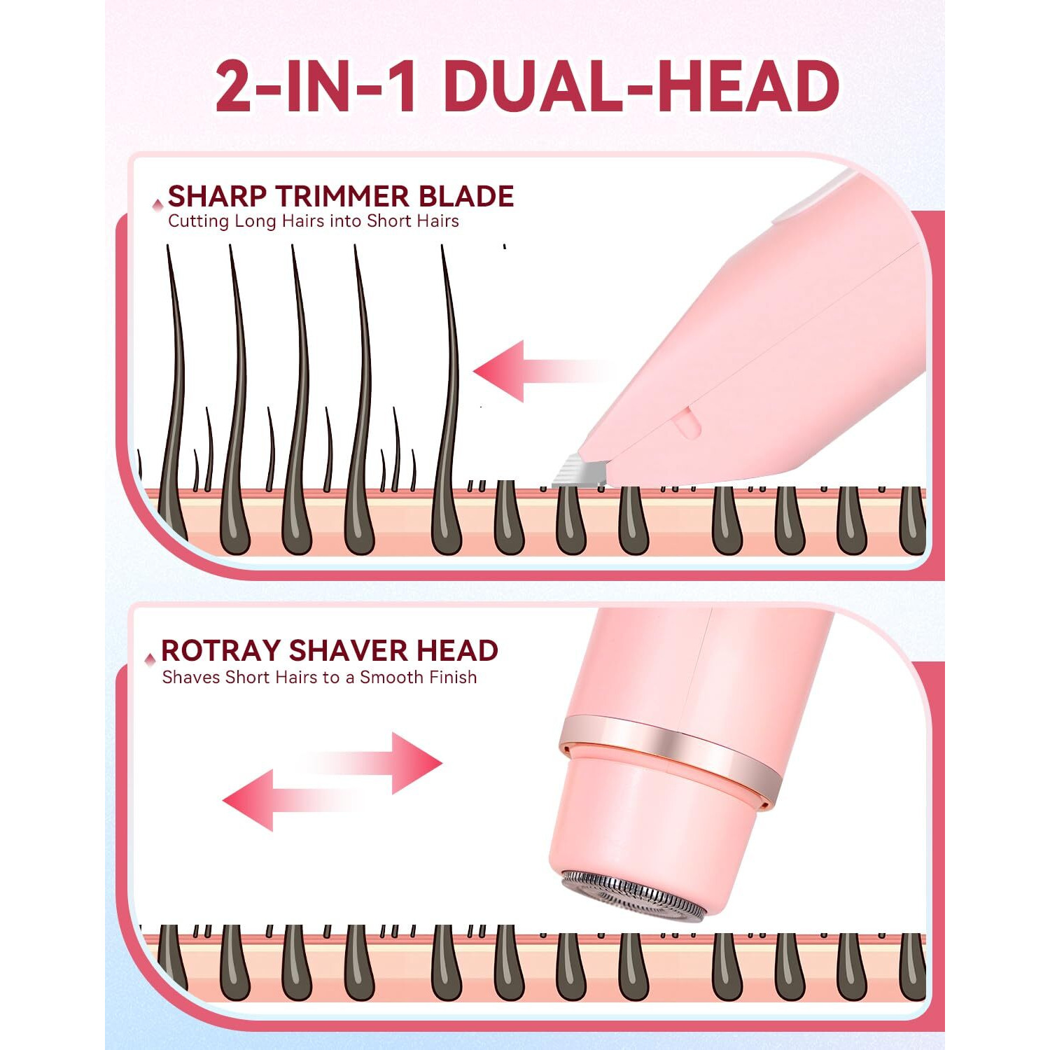 Dermave Bikini Shaver 2.0, Electric Bikini Trimmer For Women Pubic Hair, 2 In 1 Dual Head Body Hair Electric Razor, Waterproof, Wet/Dry