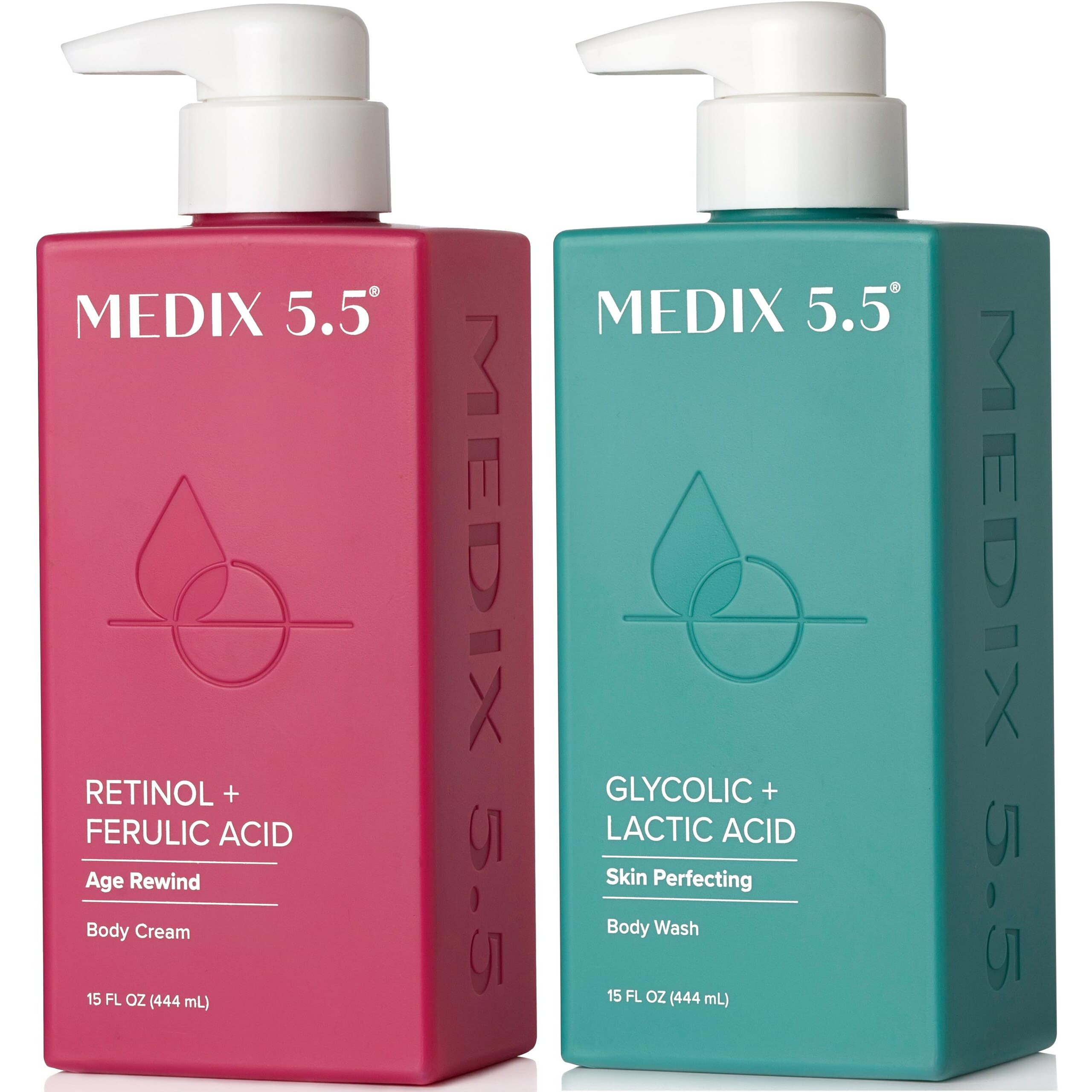 Medix 5.5 Exfoliating Aha Glycolic Acid Face & Body Wash Cleanser + Retinol Moisturizing Body Cream Lotion Skin Care 2Pc Set | Alpha Hydroxy Acid & Lactic Acid Foaming Face Wash, 2-Pc
