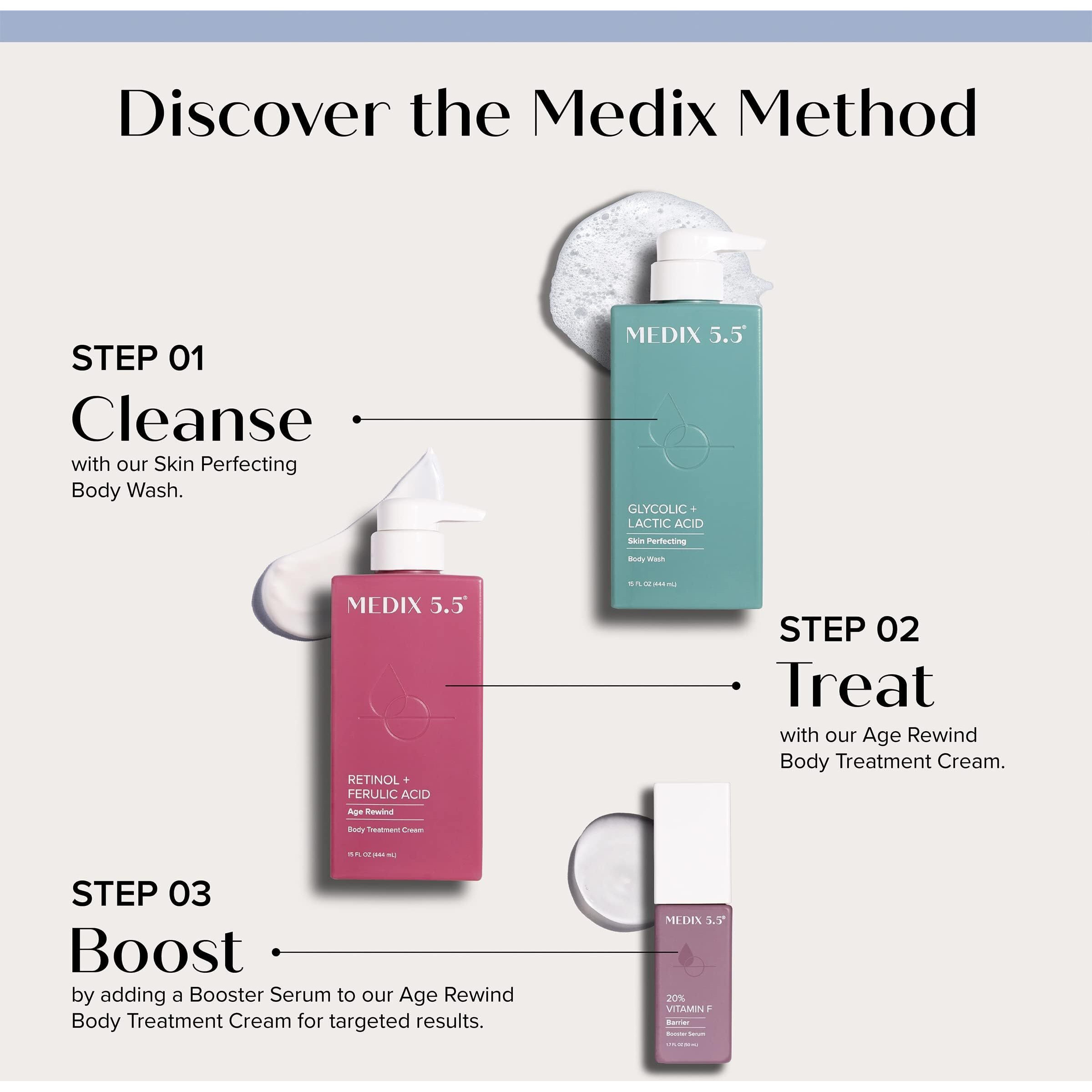 Medix 5.5 Exfoliating Aha Glycolic Acid Face & Body Wash Cleanser + Retinol Moisturizing Body Cream Lotion Skin Care 2Pc Set | Alpha Hydroxy Acid & Lactic Acid Foaming Face Wash, 2-Pc