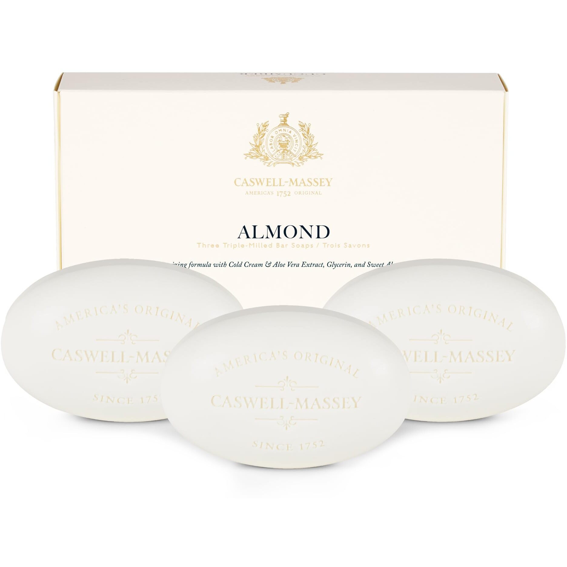 Caswell-Massey Natural Bar Soap Gift Set - Almond Scent - Triple-Milled Moisturizing Body Soap Bars For Men & Women, Plant-Based Formula For Soft Skin, Made In Usa, 3 X 5.8 Oz
