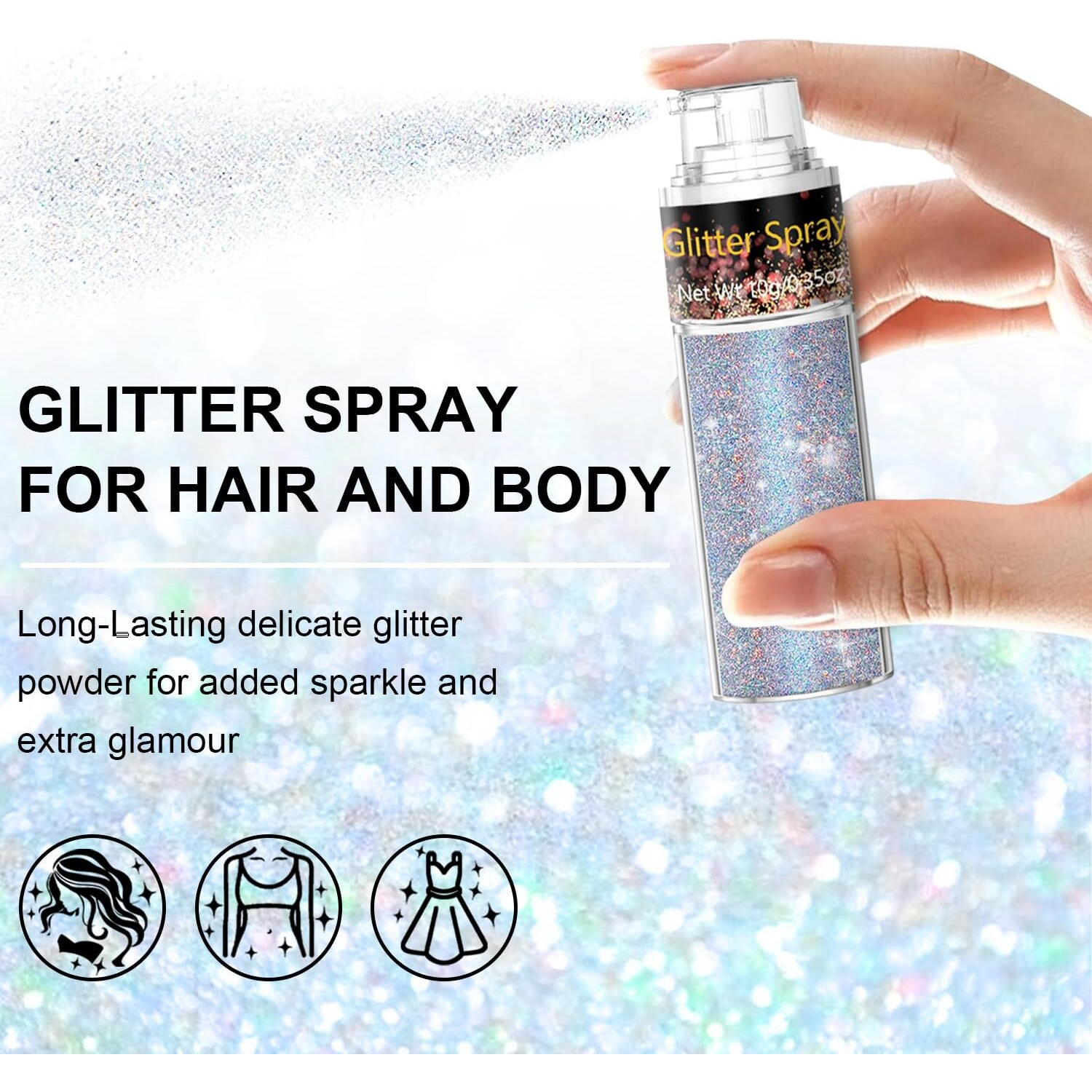 Hair And Body Glitter Spray, 1Pc Glint-Rainbow Glitter Hairspray Dry Powder Makeup For Clothes, Festival Rave Prom Loose Sparkle Powder,Holographic Ultra Fine Resin Glitters For Crafts (Glint-Rainbow)
