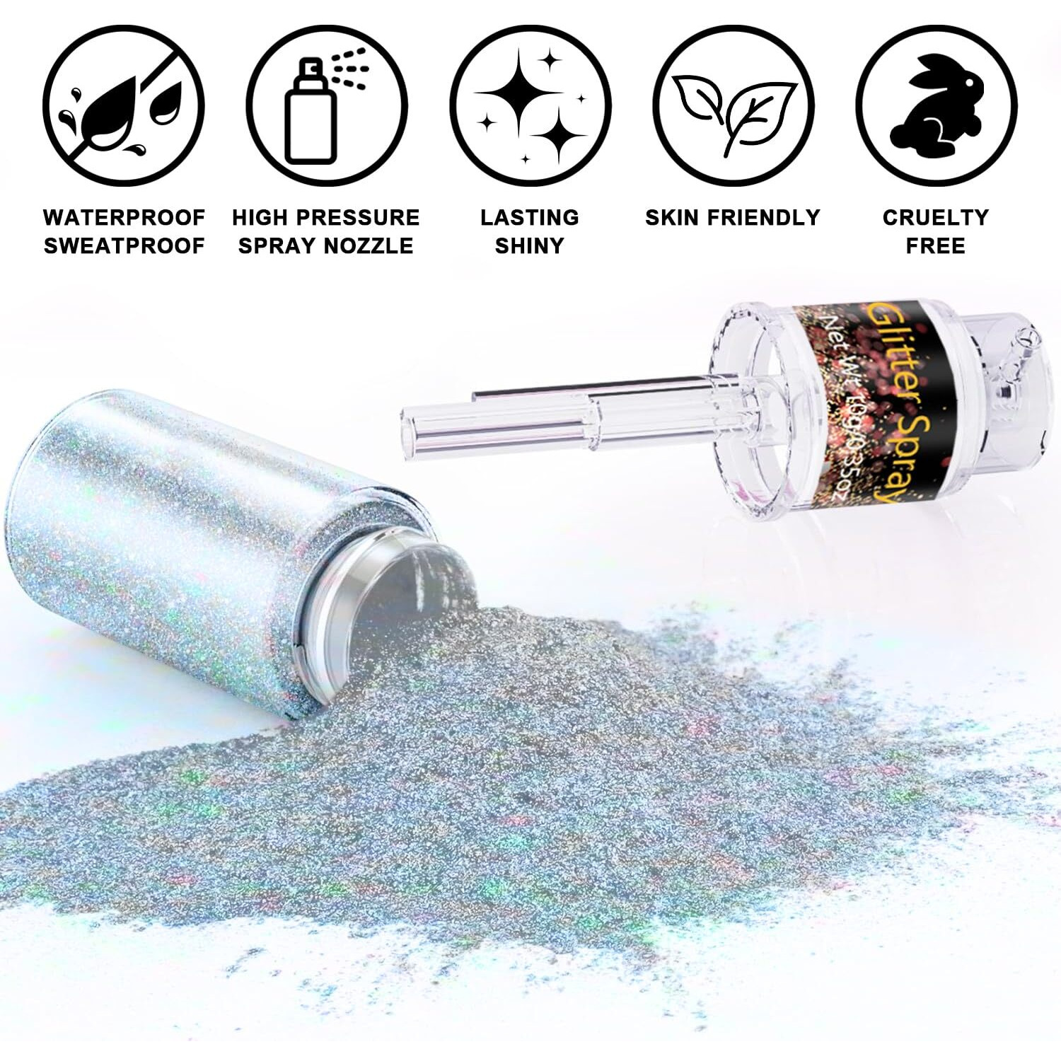 Hair And Body Glitter Spray, 1Pc Glint-Rainbow Glitter Hairspray Dry Powder Makeup For Clothes, Festival Rave Prom Loose Sparkle Powder,Holographic Ultra Fine Resin Glitters For Crafts (Glint-Rainbow)