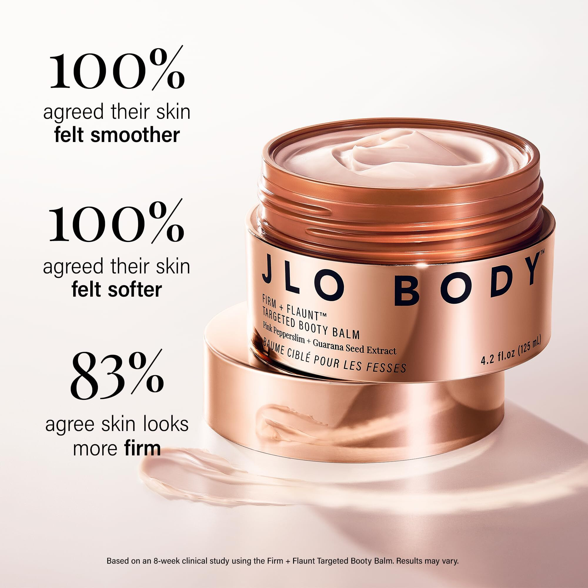 Jlo Beauty Firm + Flaunt Targeted Booty Balm, Firming Body Lotion Skin Care Body Cream Moisturizer Helps Firm, Hydrate, Supports Skin Elasticity & Targets Arms, Waist, Booty, Hips And Thighs, 4.2 Oz