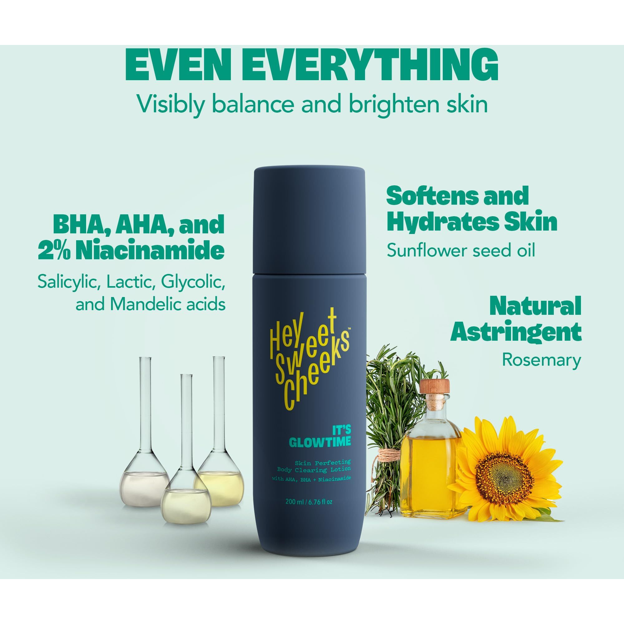 Skin Perfecting Body Blemish Treatment Lotion, Aha & Bha Glycolic Acid Body Lotion For Butt Blemish, Dark Spots, And Radiant Glow, It's Glowtime By Hey Sweet Cheeks, 6.76 Oz
