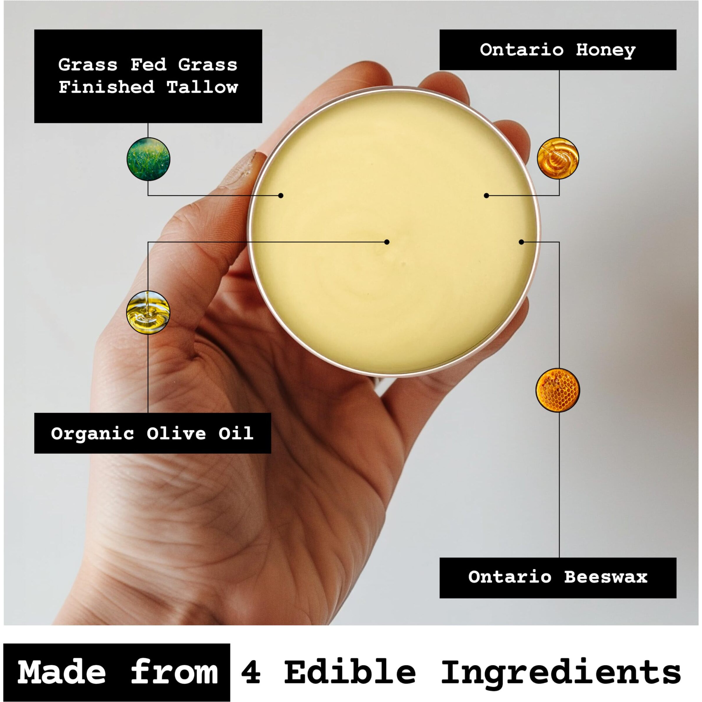 The Tallowed Truth F-Balm Tallow - Grass-Fed, Grass-Finished Tallow - 5 Ingredients Only - Canadian-Made All Purpose Tallow Balm - Made In Canada - Tallow For Face & Body (2 Oz (1-Pack), Unscented)