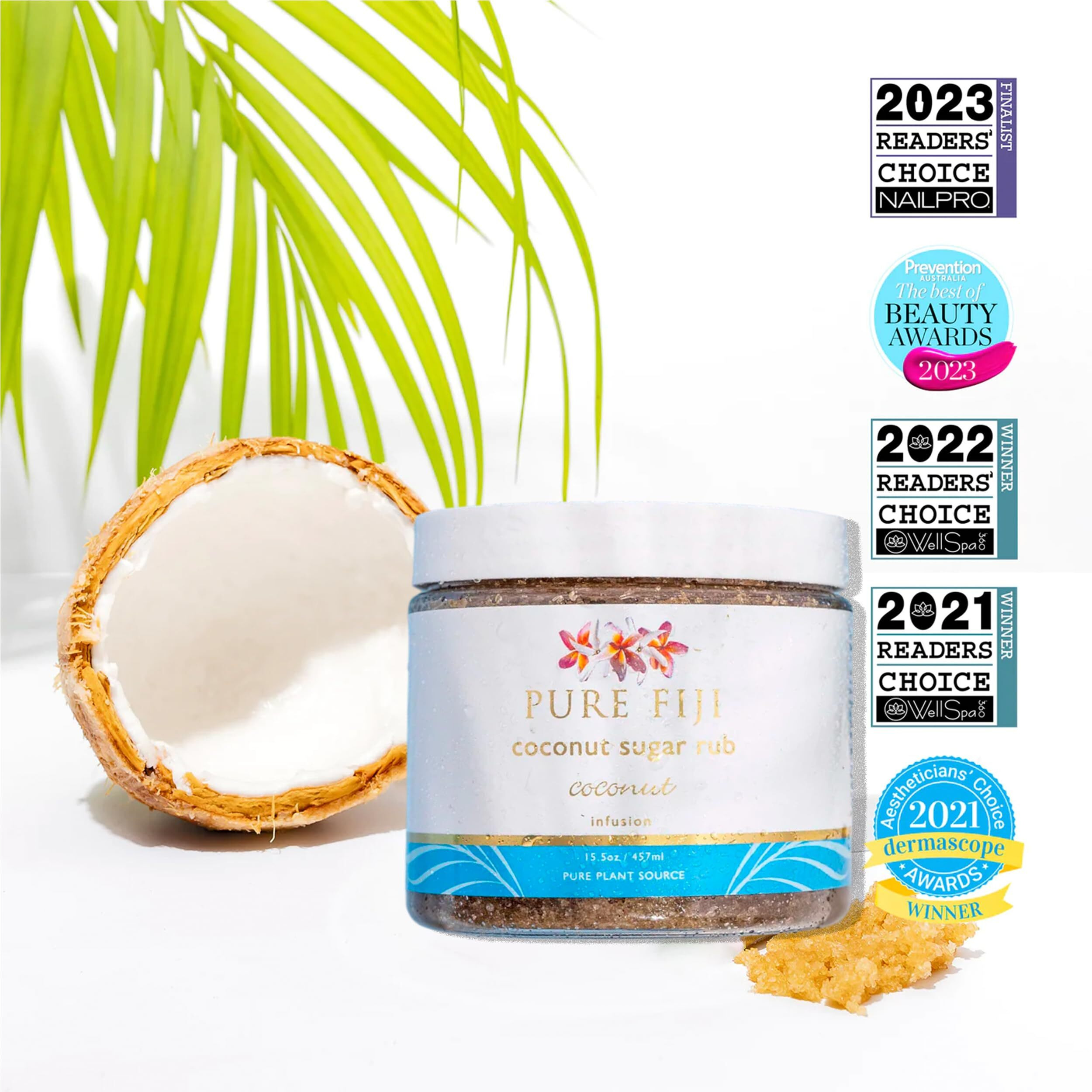 Pure Fiji Coconut Sugar Body Scrub - Body Exfoliator Scrub Natural Origin For Smooths And Softens Skin - Organic Exfoliating Sugar Scrub For Body, Coconut, 15.5 Oz