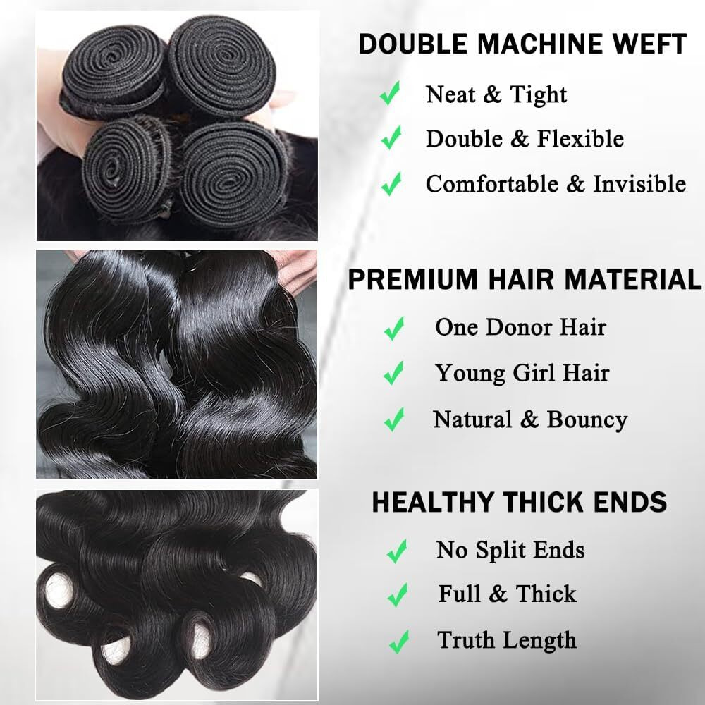 Zggtl Body Wave Bundles Human Hair 22 24 26 28Inch 100% Brazilian Long Bundles Human Hair Extensions Natural Color