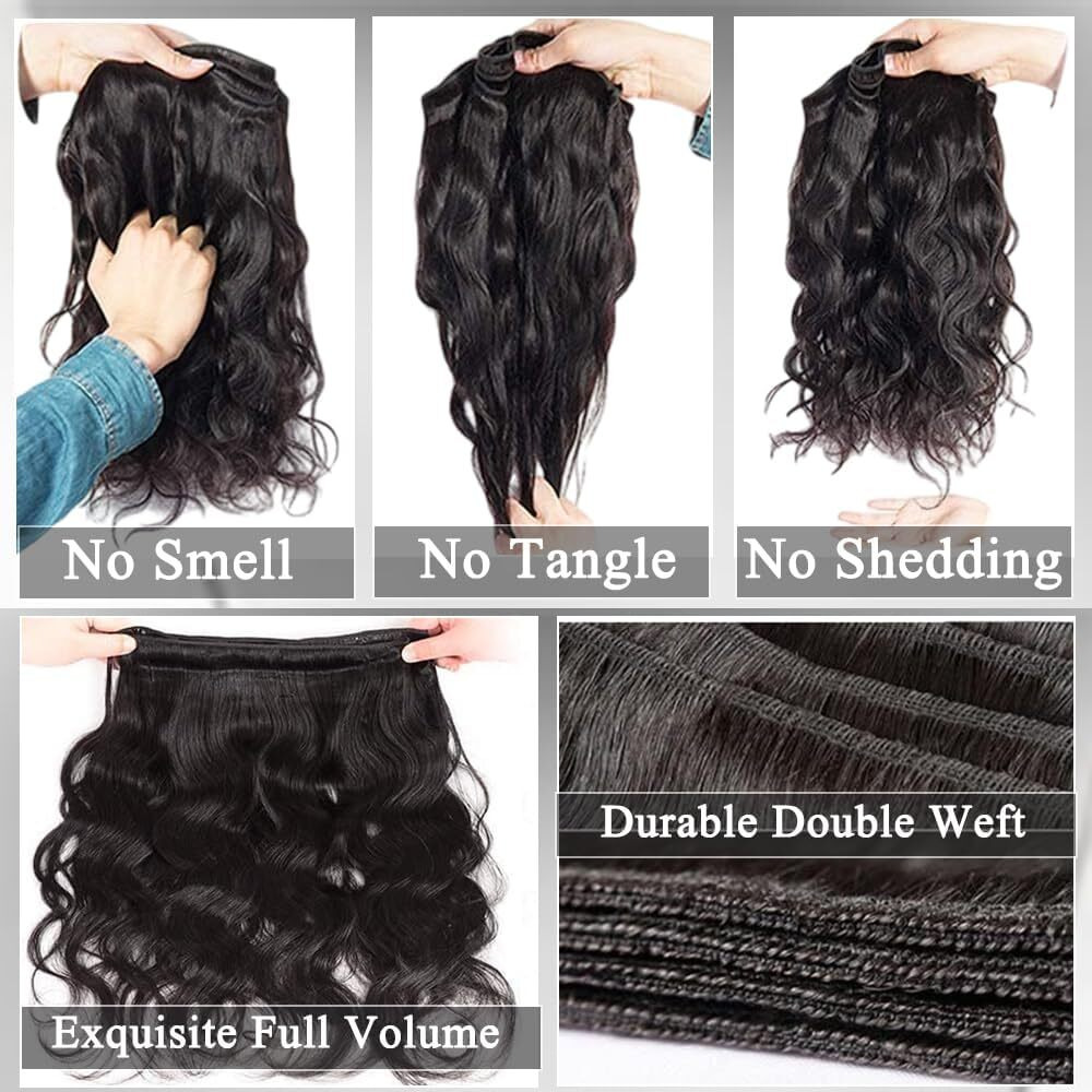 Zggtl Body Wave Bundles Human Hair 22 24 26 28Inch 100% Brazilian Long Bundles Human Hair Extensions Natural Color