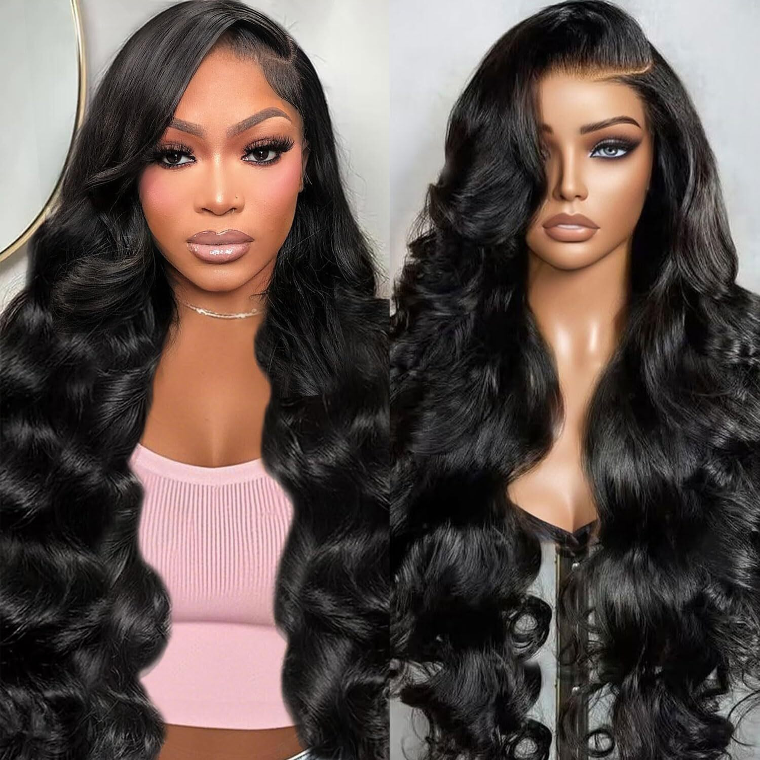 Becools 24 Inch Body Wave Lace Front Wigs Human Hair Pre Plucked Hd Lace Frontal Wigs 13X6 Brazilian Virgin Human Hair 200 Density Body Wave Wig With Baby Hair Tangle-Free Natural Black