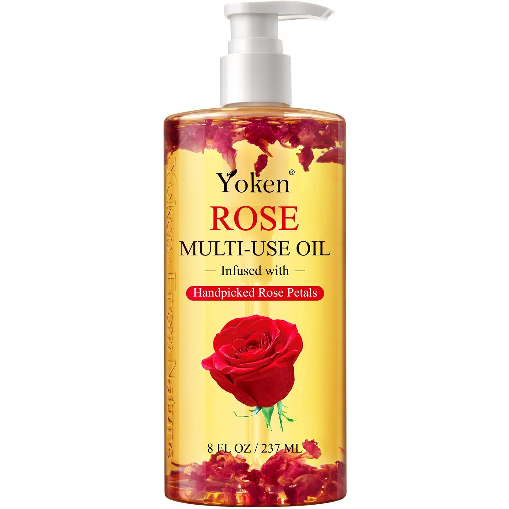Yoken Multi-Used Body Oil For Skin,Face,Hair And Nails,Multi Purpose Organic Oil With Rose Petals,Vitamin E & Almond Oil Nourishing & Hydrating,Body Oil For Moisture & Skin After Bath Oil,8 Fl Oz