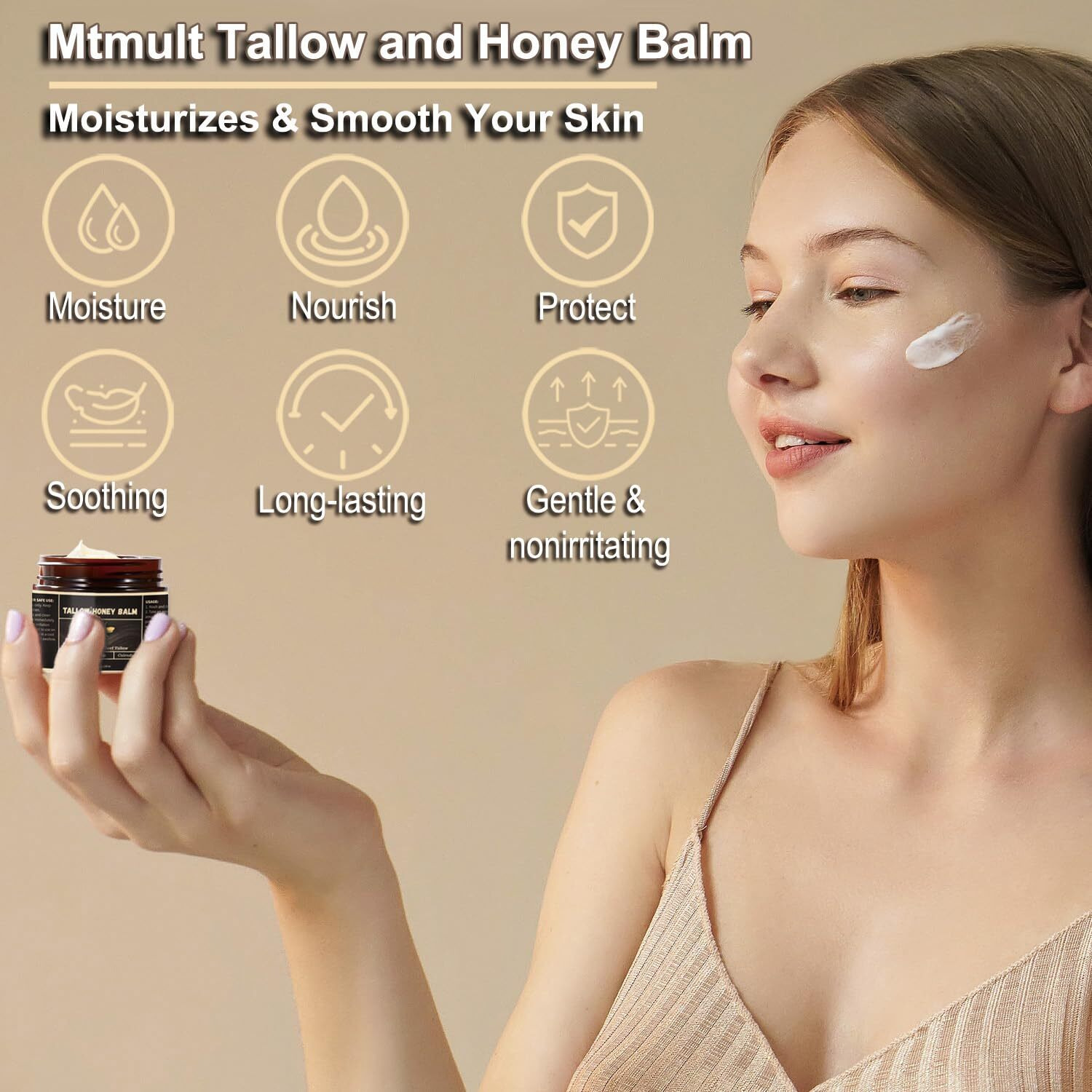Mtmult Tallow And Honey Balm, Hydrating Balm With Raw Honey And Beeswax, Grass-Fed Tallow & Raw Wild Blend, Tallow Body & Face Moisturizer