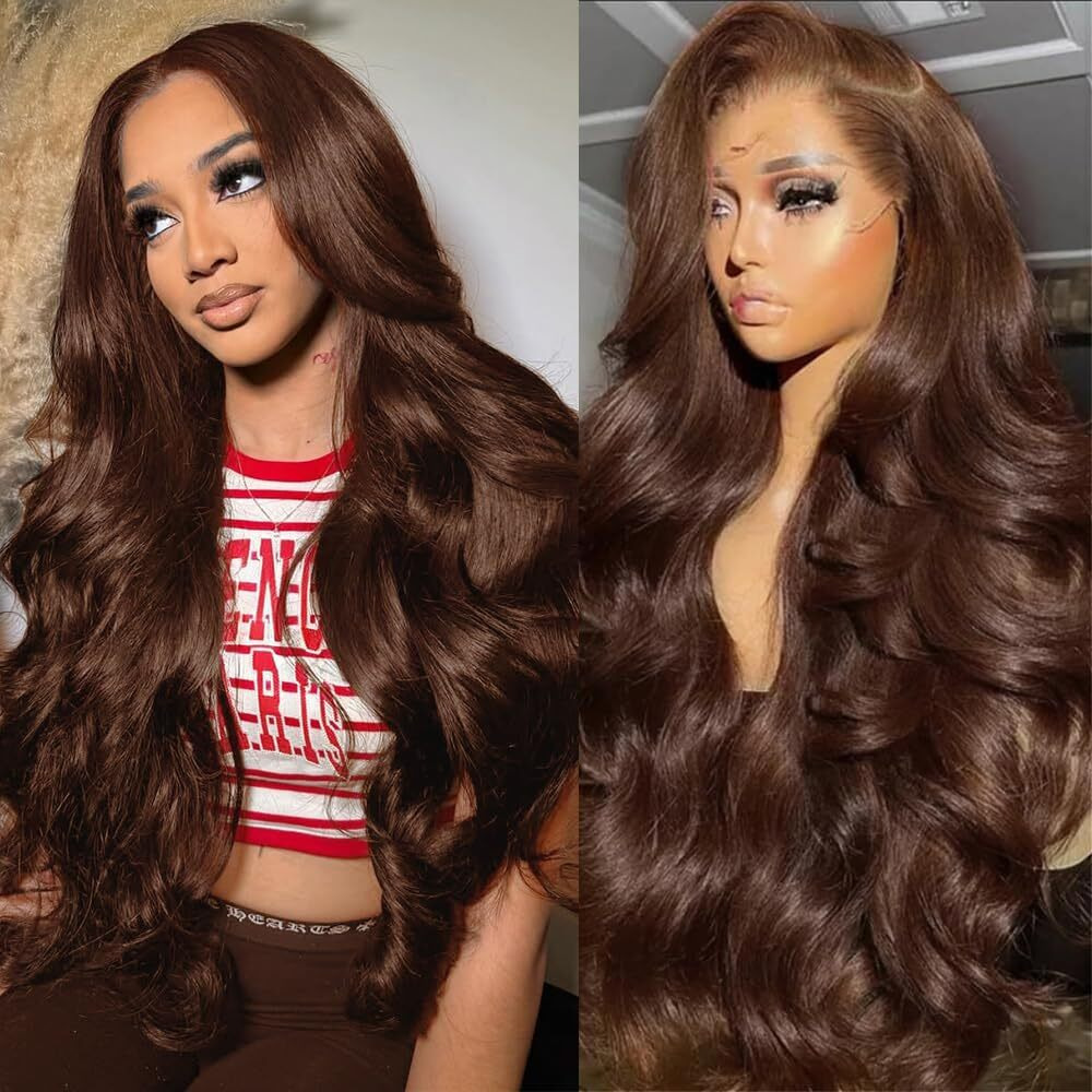 Aolvoblees 22 Inch Chocolate Brown Body Wave 250% Density 13X4 Hd Pre Plucked Lace Front Wigs Human Hair Frontal Glueless Colored Brown Wig For Black Women
