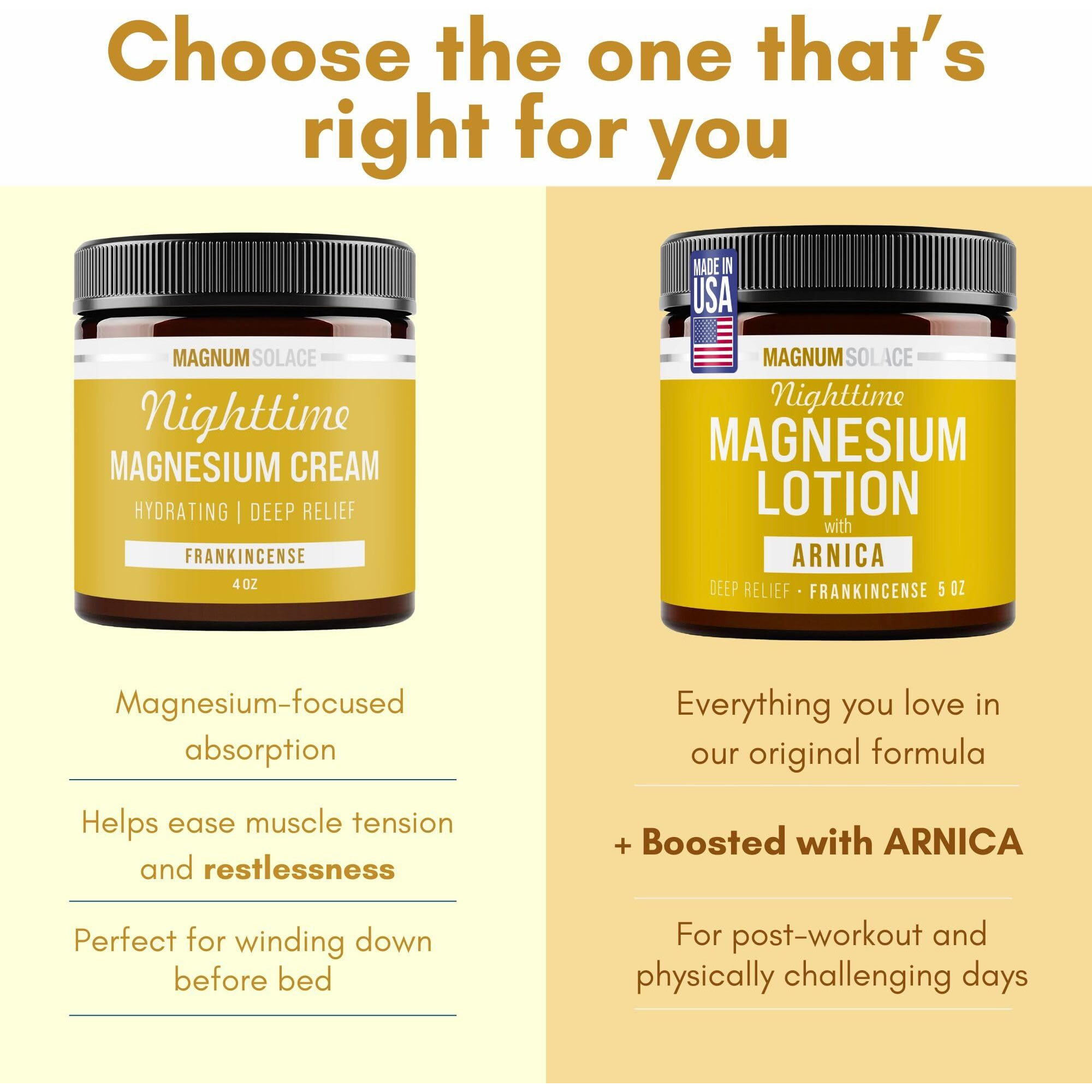 Nighttime Magnesium Lotion With Arnica - Soothing Relief & Relaxation, Highly Concentrated Magnesium For Muscles & Joints - Apply To Legs Or Feet Before Bed - Skin-Friendly