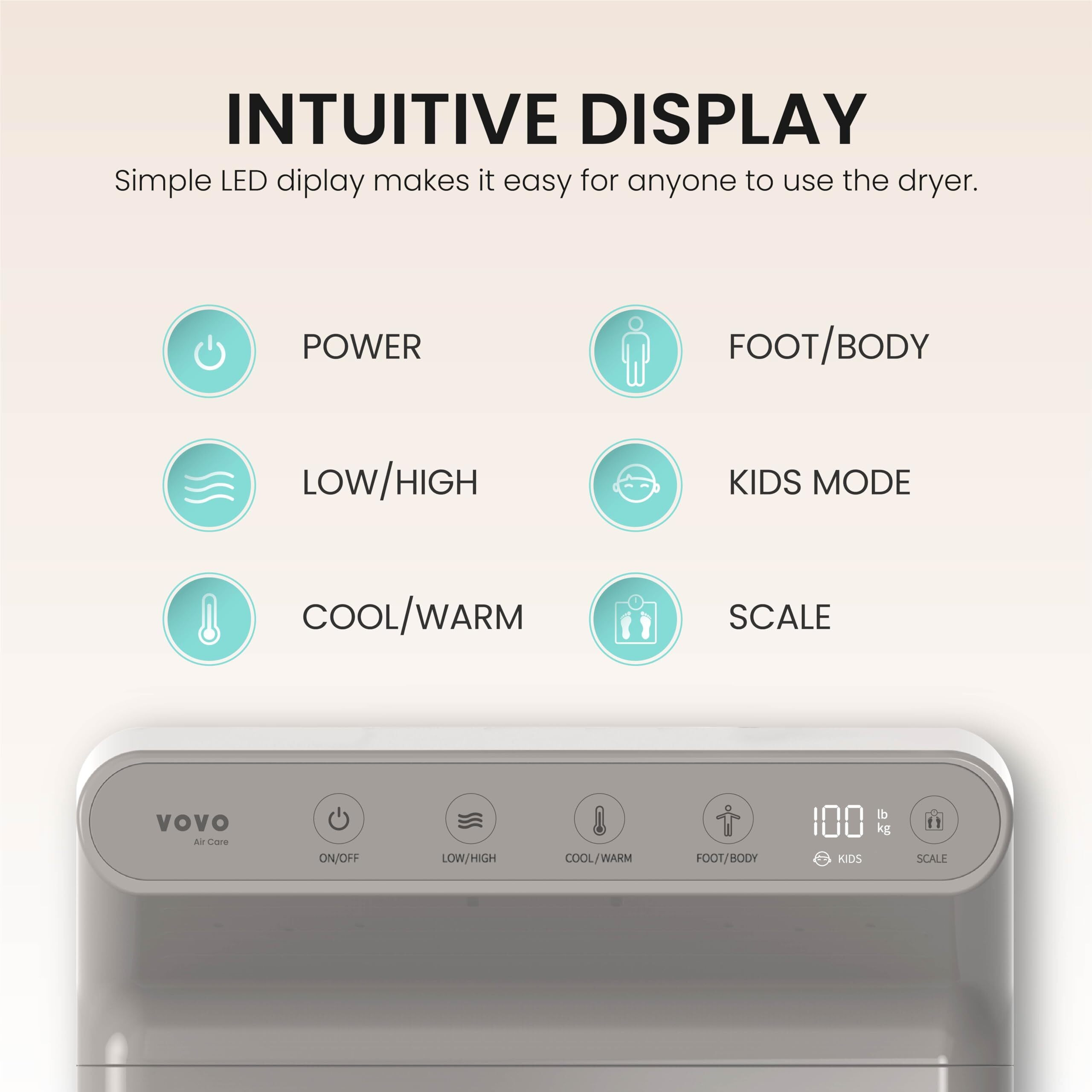 Vovo Stylement Bd-7700G Body & Foot Dryer For Bathroom, Temperature & Wind Volume Controlled Dryer With Intuitive Display, Waterproof Hygienic Scaffolding, Made In Korea