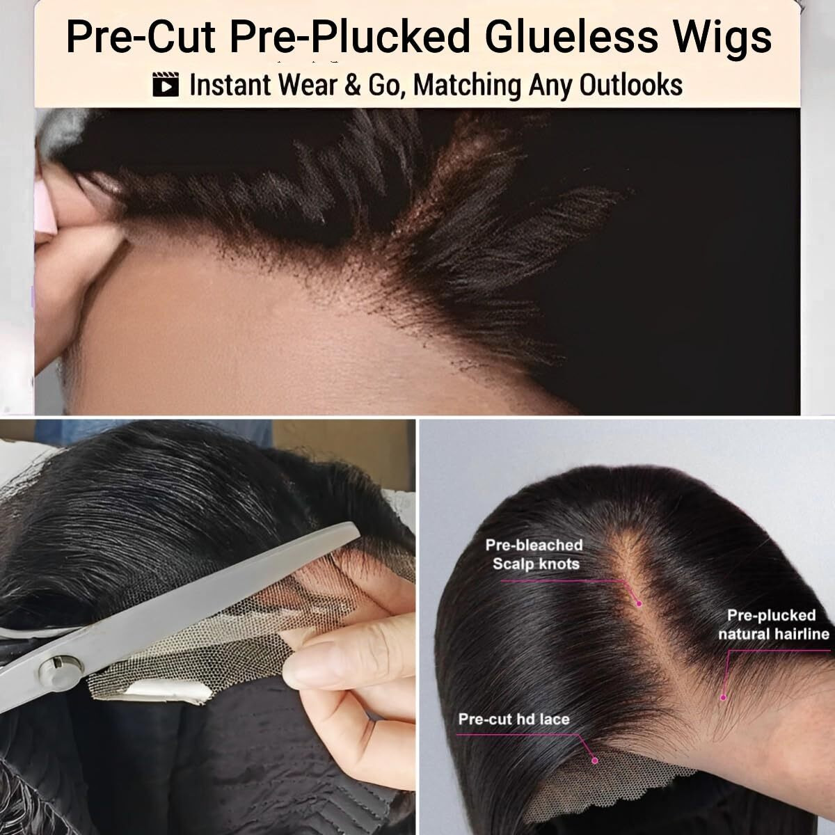 Facmood Wear And Go Glueless Wig Human Hair Upgraded Body Wave, 6X4 Glueless Wigs Pre-Plucked Pre-Cut Hd Lace Ready To Wear, 180% Density No Glue Lace Front Closure Wigs For Women 26 Inch