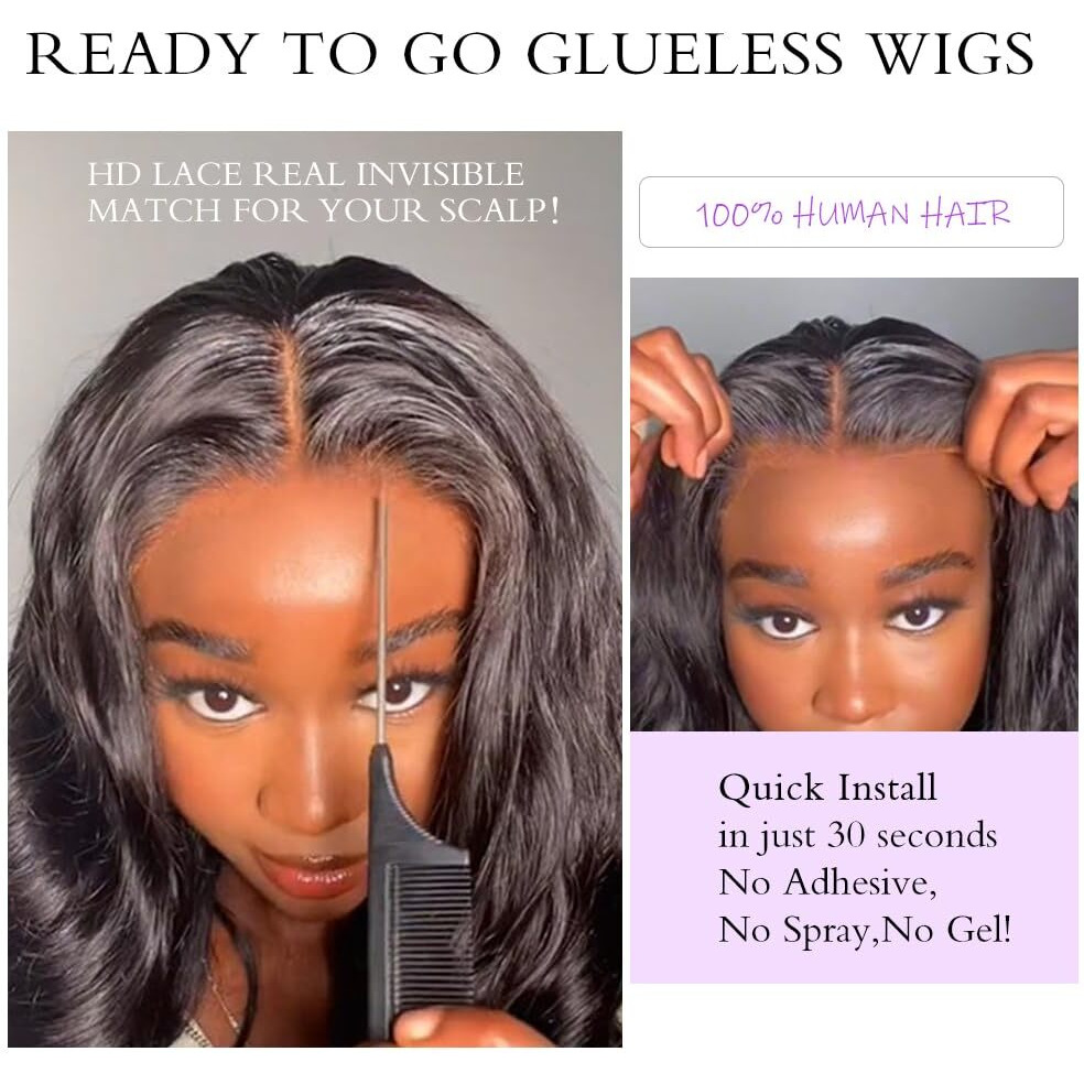 Tahikie 7X6 Body Wave Glueless Wigs Human Hair Pre Plucked Pre Cut 250% Density Drawstring Wig Human Hair 7X6 Hd Lace Front Wigs Human Hair For Black Women Pre Everything Ready To Go Wig 28Inch
