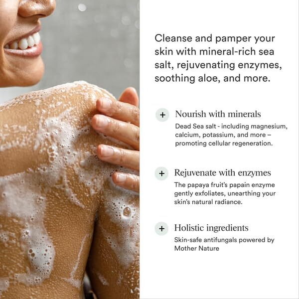 Dermazen Natural Mineral & Enzyme Body Wash For Men & Women | Malassezia Safe | Gentle, Hydrating & Nourishing Cleanser W/Papaya & Cucumber For Soft, Radiant Skin - Sulfate & Paraben Free, 8 Fl Oz