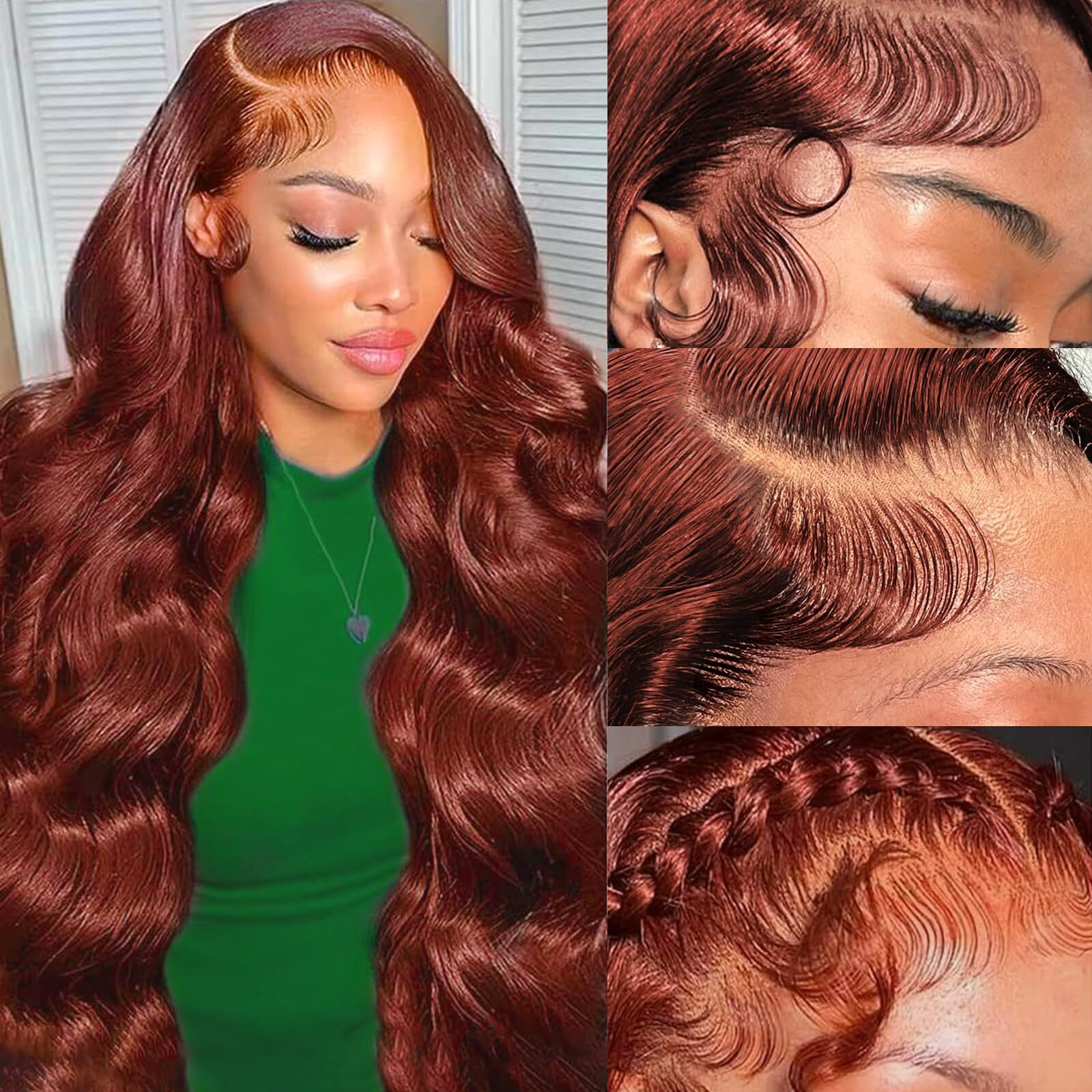 Ozkan 13X6 Reddish Brown Hd Lace Front Wigs Human Hair Pre Plucked With Baby Hair 33 Brazilian Full Lace Frontal Wig Body Wave Wig For Women 180% Density Auburn Brown 32 Inch