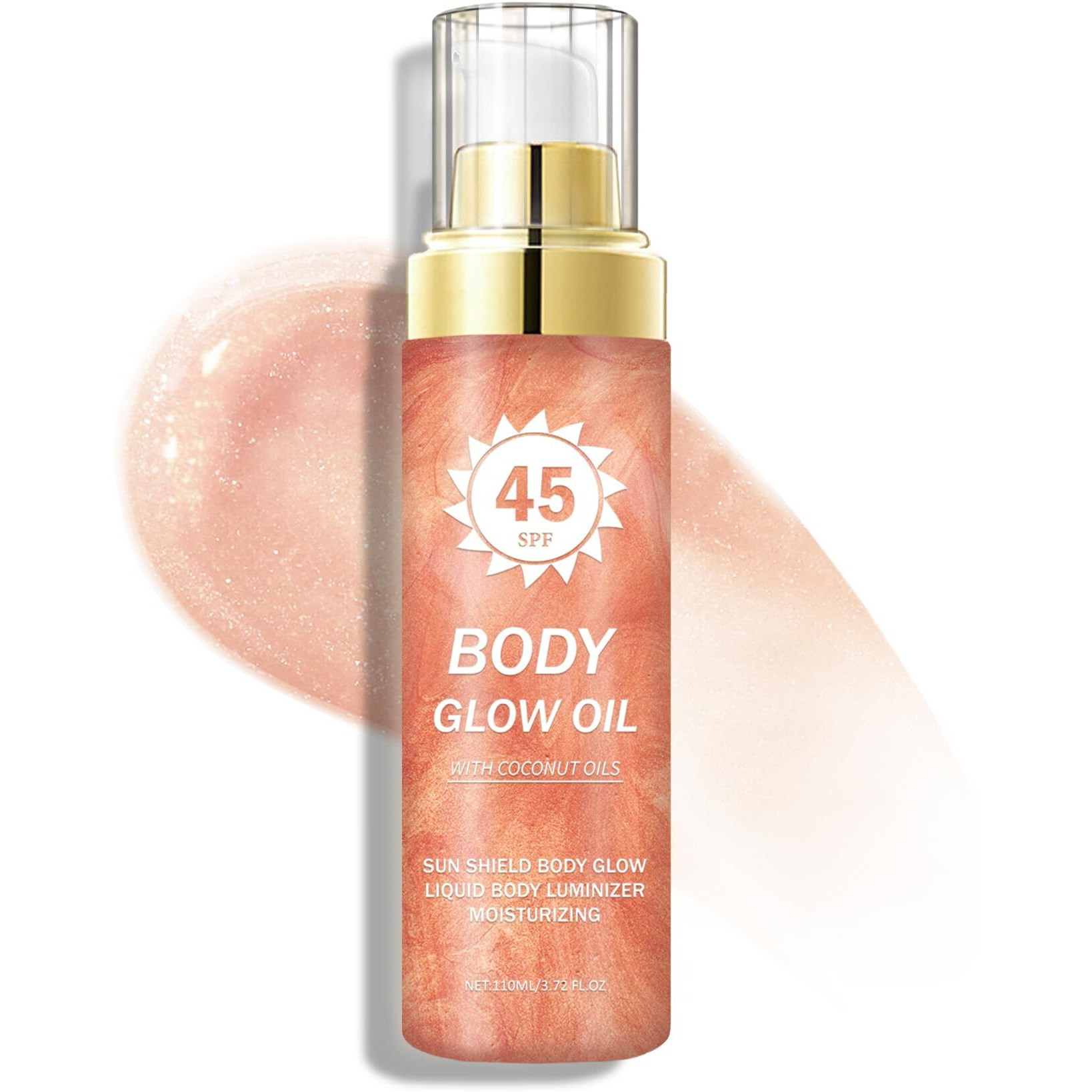 Lzxlukgir Shimmer Body Oil,Spf 45 Broad Spectrum,Shimmer Sunscreen With Rose Gold Mica,Lightweight Non-Sticky Body Glow Oil,Absorbs Quickly,3.72 Fl Oz,Rose