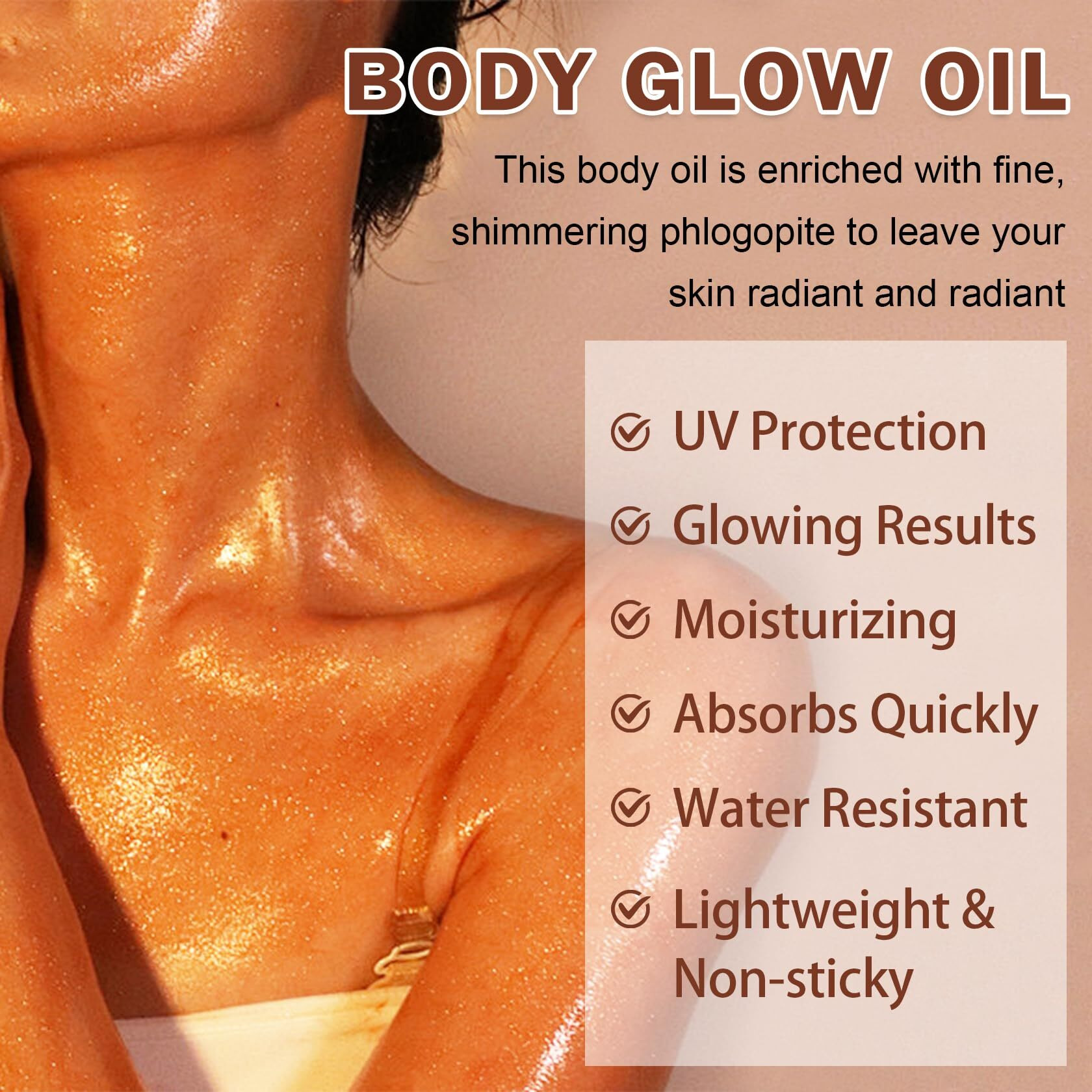 Lzxlukgir Shimmer Body Oil,Spf 45 Broad Spectrum,Shimmer Sunscreen With Rose Gold Mica,Lightweight Non-Sticky Body Glow Oil,Absorbs Quickly,3.72 Fl Oz,Rose