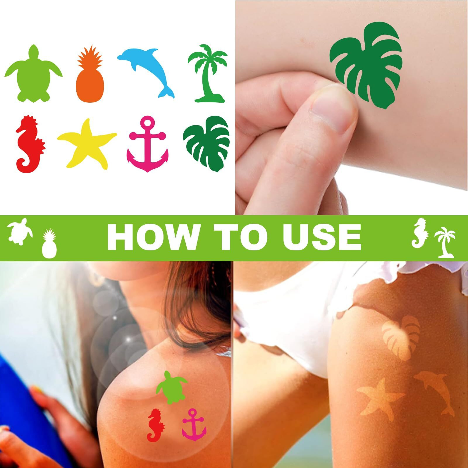 Jarthenaamcs 320Pcs Island Beach Tanning Sunbathing Stickers Colorful Self Adhesive Body Tanning Decals For Summer Beach Outdoor Indoor Salon Party Supplies