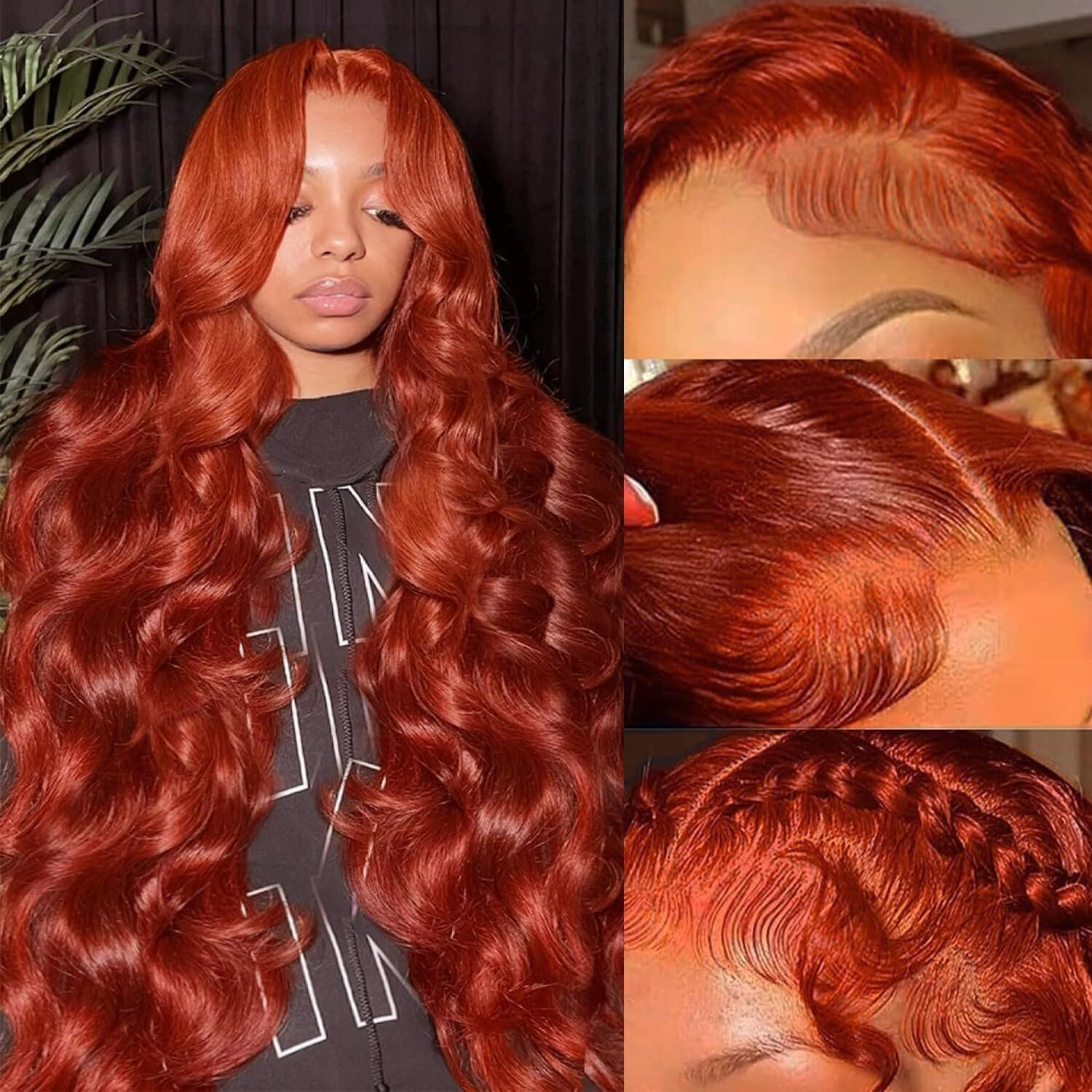 Reddish Brown Wig Human Hair Hidden Strap Glueless 360 Lace Front Wigs Human Hair Pre Plucked 200% Density Auburn Body Wave 360 Full Lace Wigs With Drawstring 26 Inch Colored Wigs For Women