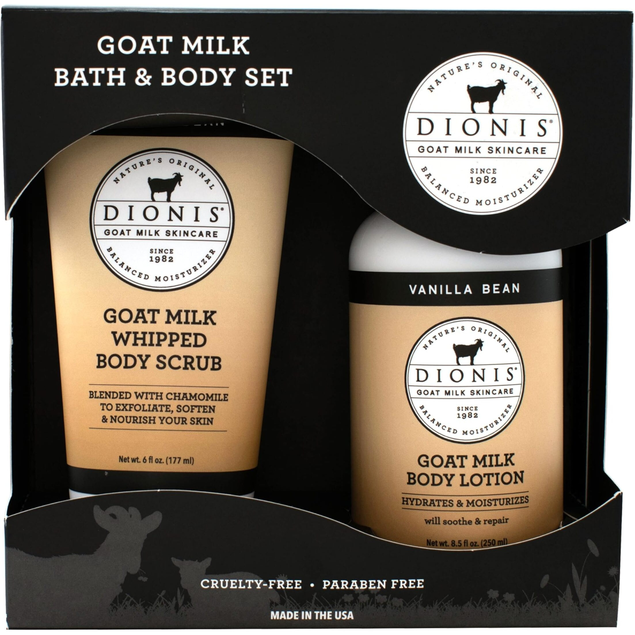 Dionis - Goat Milk Skincare Vanilla Bean Scented Sugar Scrub & Lotion Set (6 Oz And 8.5 Oz) - Made In The Usa - Cruelty-Free And Paraben-Free
