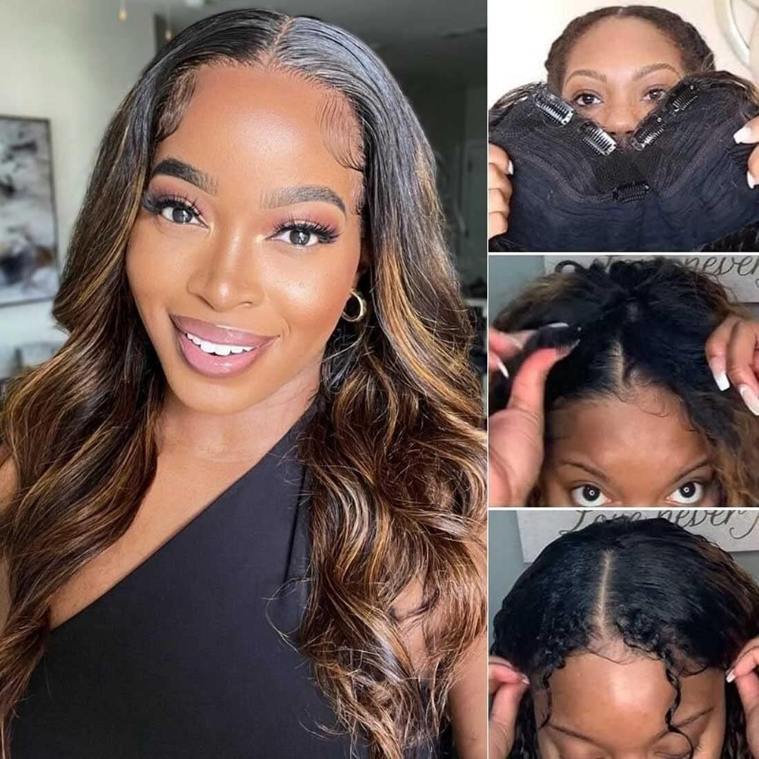 Xagujpo 18 Inch Fb30 Body Wave V Part Wig Human Hair Beginner Friendly No Sew In Upgrade U Part Wig Human Hair Balayage Highlight Human Hair Wigs For Women Glueless Clip In Half Wig 180 Density
