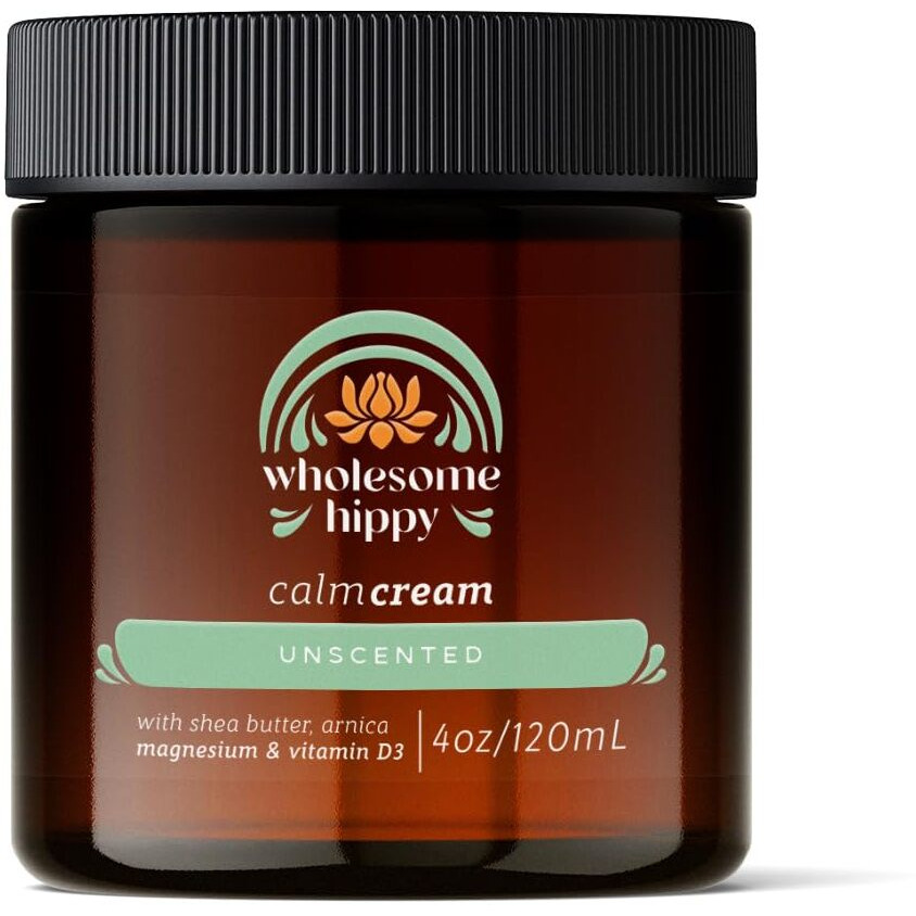 Wholesome Hippy Calm Cream - Unscented Body Butter With Magnesium, Vitamin D3, Shea, Arnica & Turmeric - Vegan Hydrating Moisturizer For Sensitive Skin & Self-Care - 4Oz