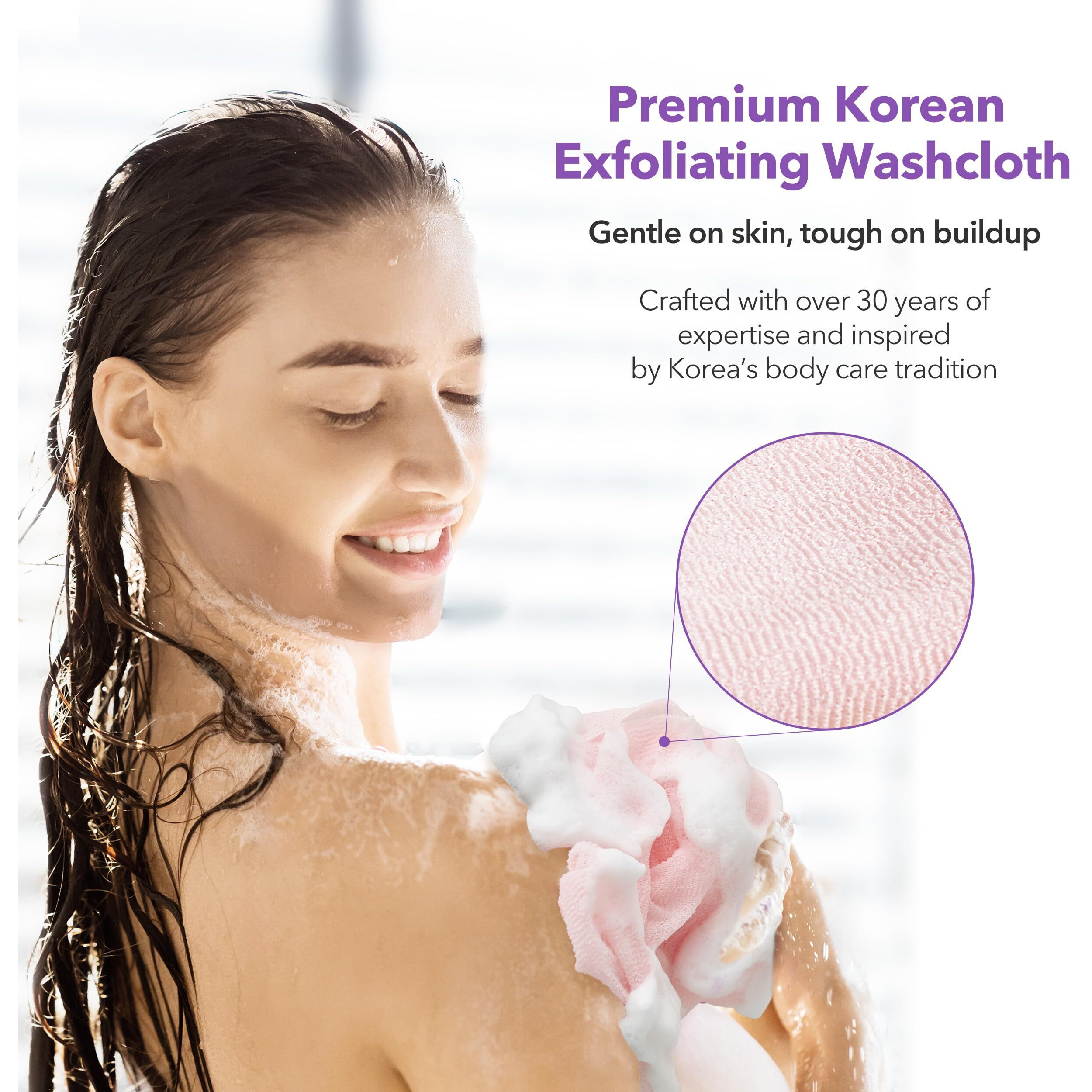 Bubblyme Korean Exfoliating Washcloths [4 Pack] - Daily Body Scrubber Towels For Shower, Back & Full-Body Use - Quick-Drying Bath Cloth For Glowing Skin
