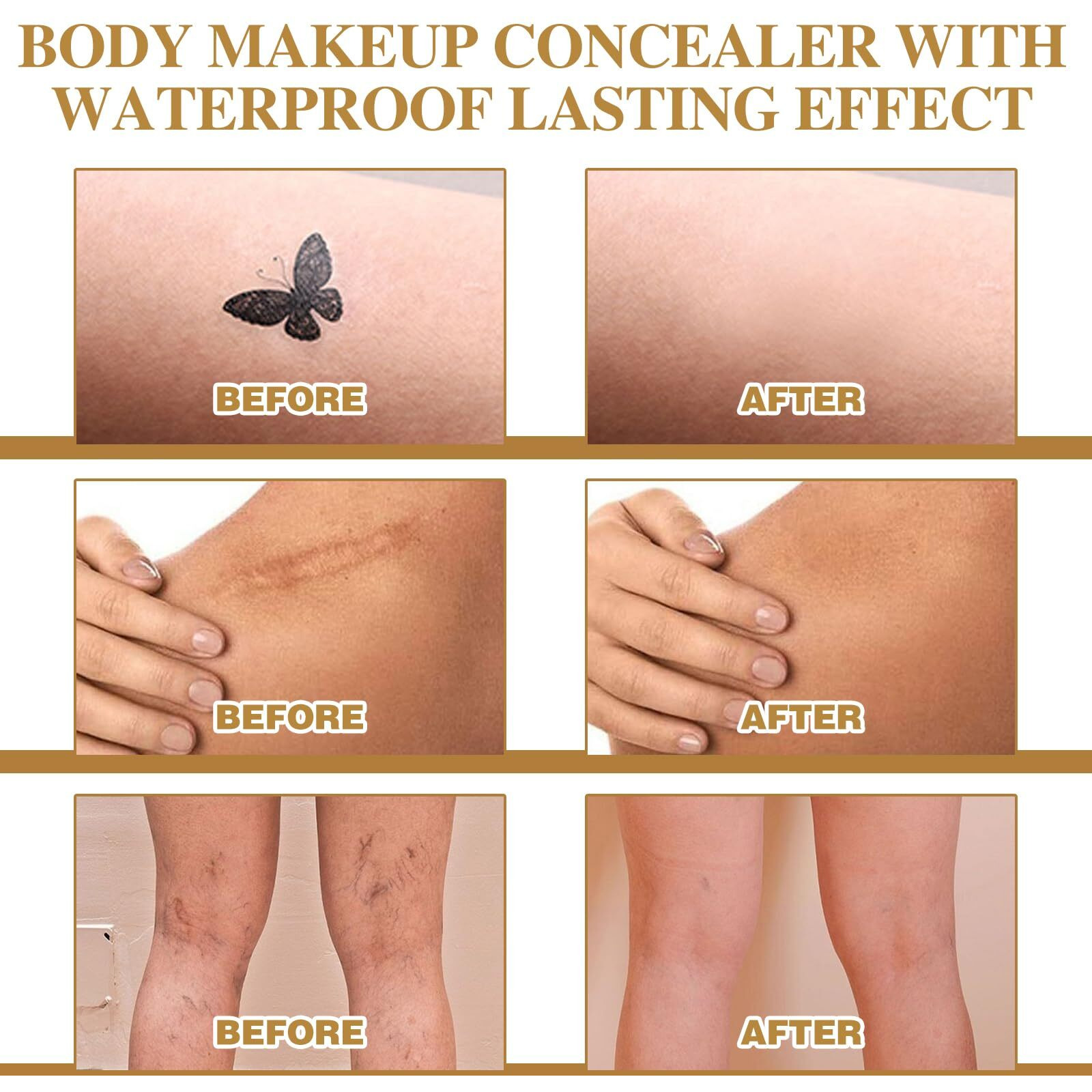 Waterproof Leg Makeup No Transfer - Body Scar & Leg Vein Cover Up For Black Skin, Tattoo Concealer For Varicose Veins (Brown Glow)
