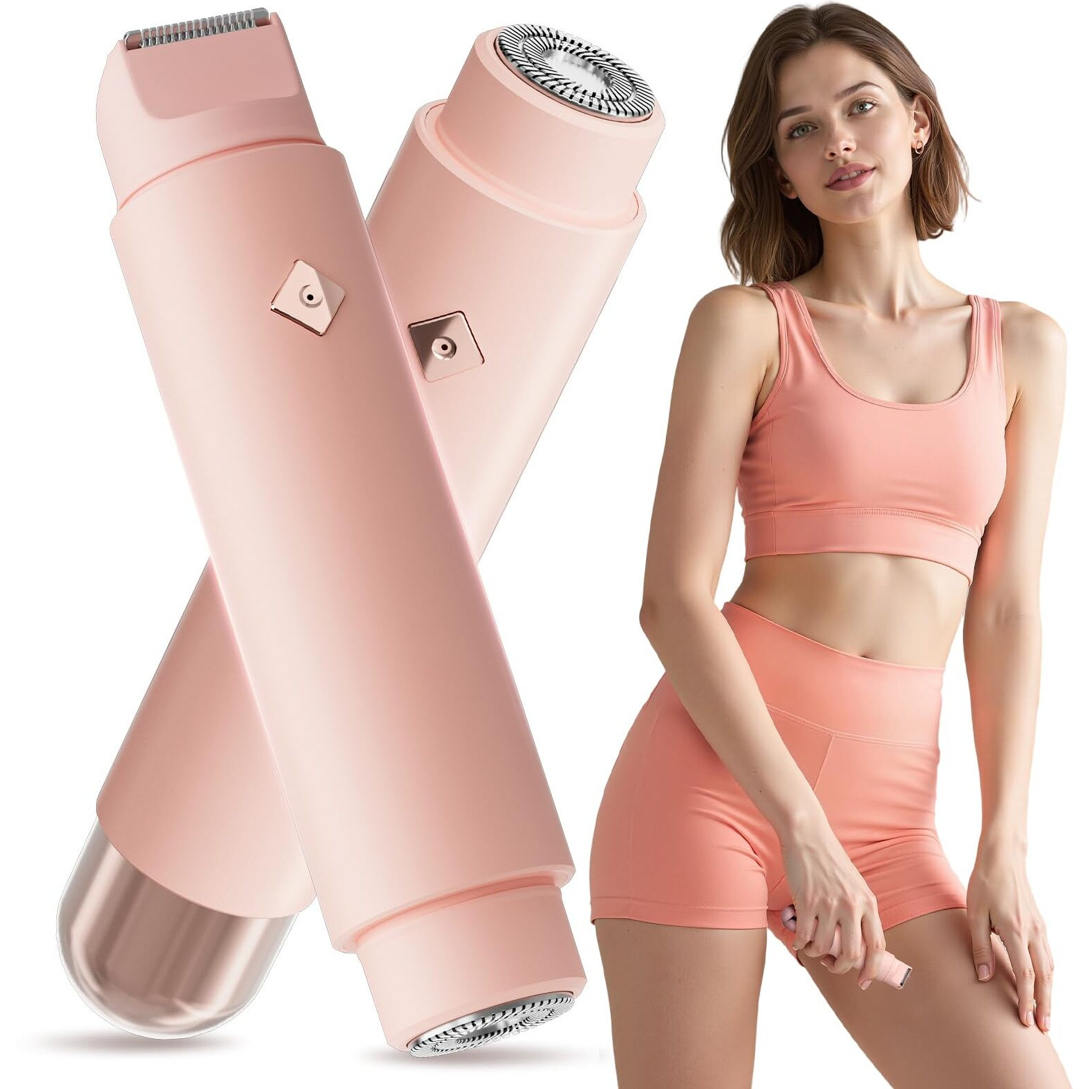 Bikini Trimmer For Women, Dual-Head Electric Razor & Painless Hair Removal - Waterproof Cordless Lady Shaver For Body, Face Underarm, Intimate Areas, Facial Bikini Shaver (Pink)