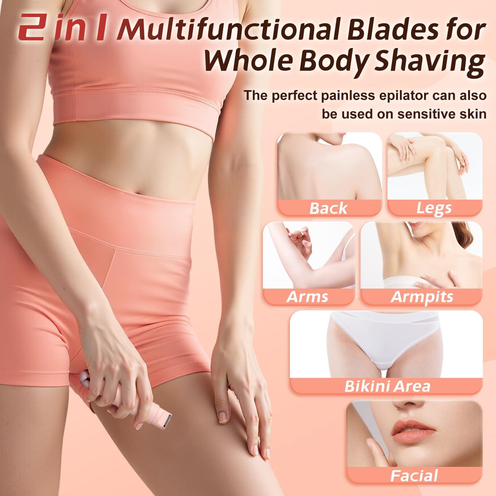 Bikini Trimmer For Women, Dual-Head Electric Razor & Painless Hair Removal - Waterproof Cordless Lady Shaver For Body, Face Underarm, Intimate Areas, Facial Bikini Shaver (Pink)