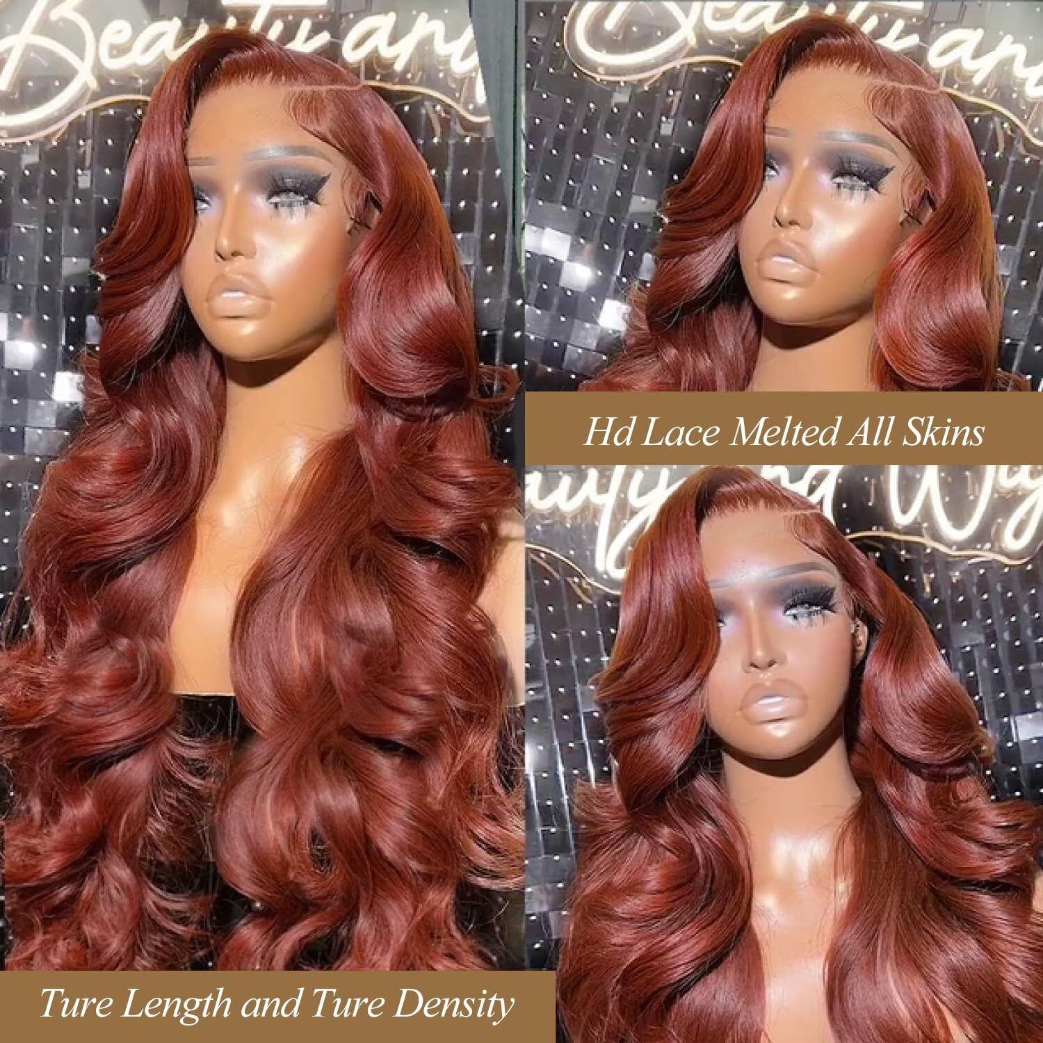 Spou 32Inch 13X6 Body Wave Lace Front Wigs Human Hair 180 Density Reddish Brown Human Hair Wigs Pre Plucked 350 Auburn Colored Hd Lace Frontal Wigs For Women Copper Red Virgin Brazlian Human Hair