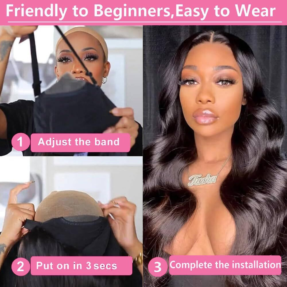 Eddfine 250% Density Glueless Wigs Human Hair Pre Plucked Pre Cut 7X6 Max Parting Hd Lace Closure Wigs With Drawstring Body Wave Human Hair Wigs For Beginners 34 Inch