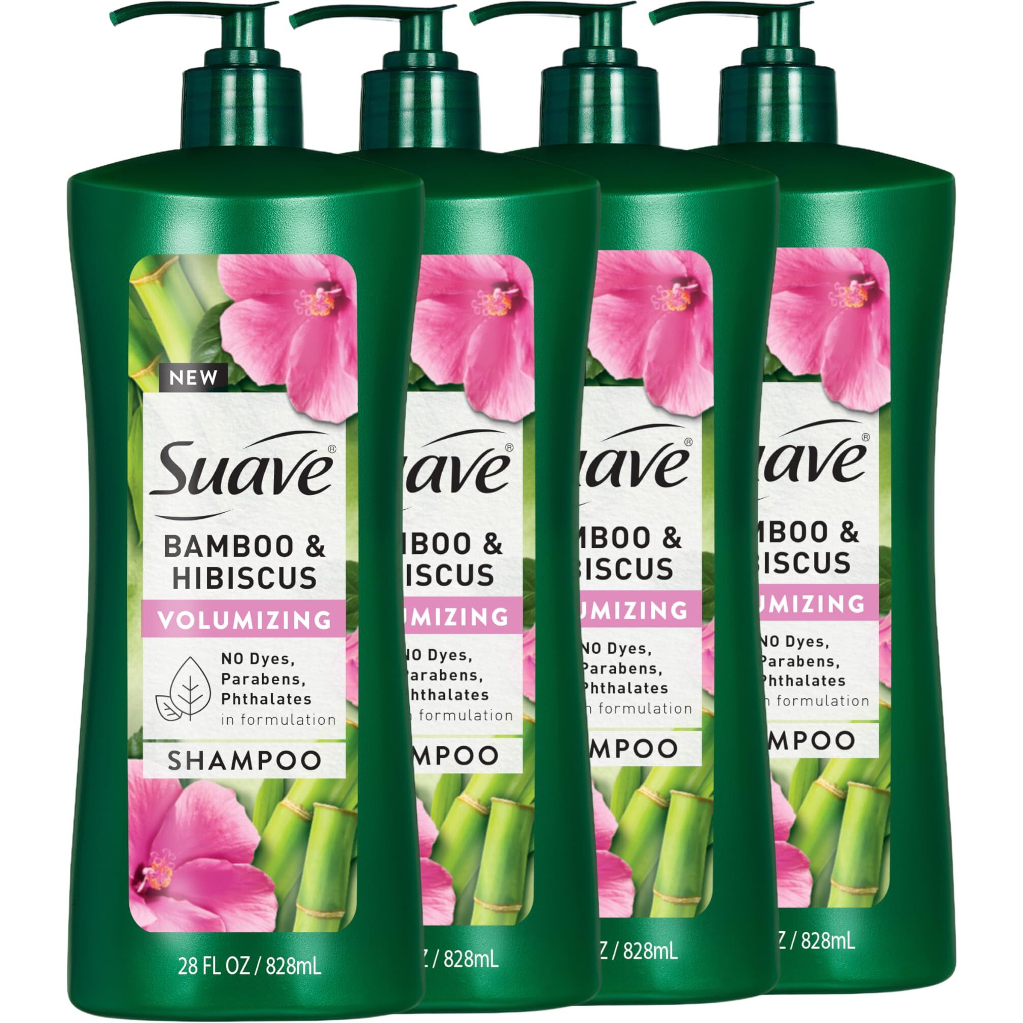 Suave Bamboo & Hibiscus Volumizing Shampoo, For Fine And Flat Hair, Salon Proven System For Boosting Hair Volume And Body, 28 Oz, 4 Pack