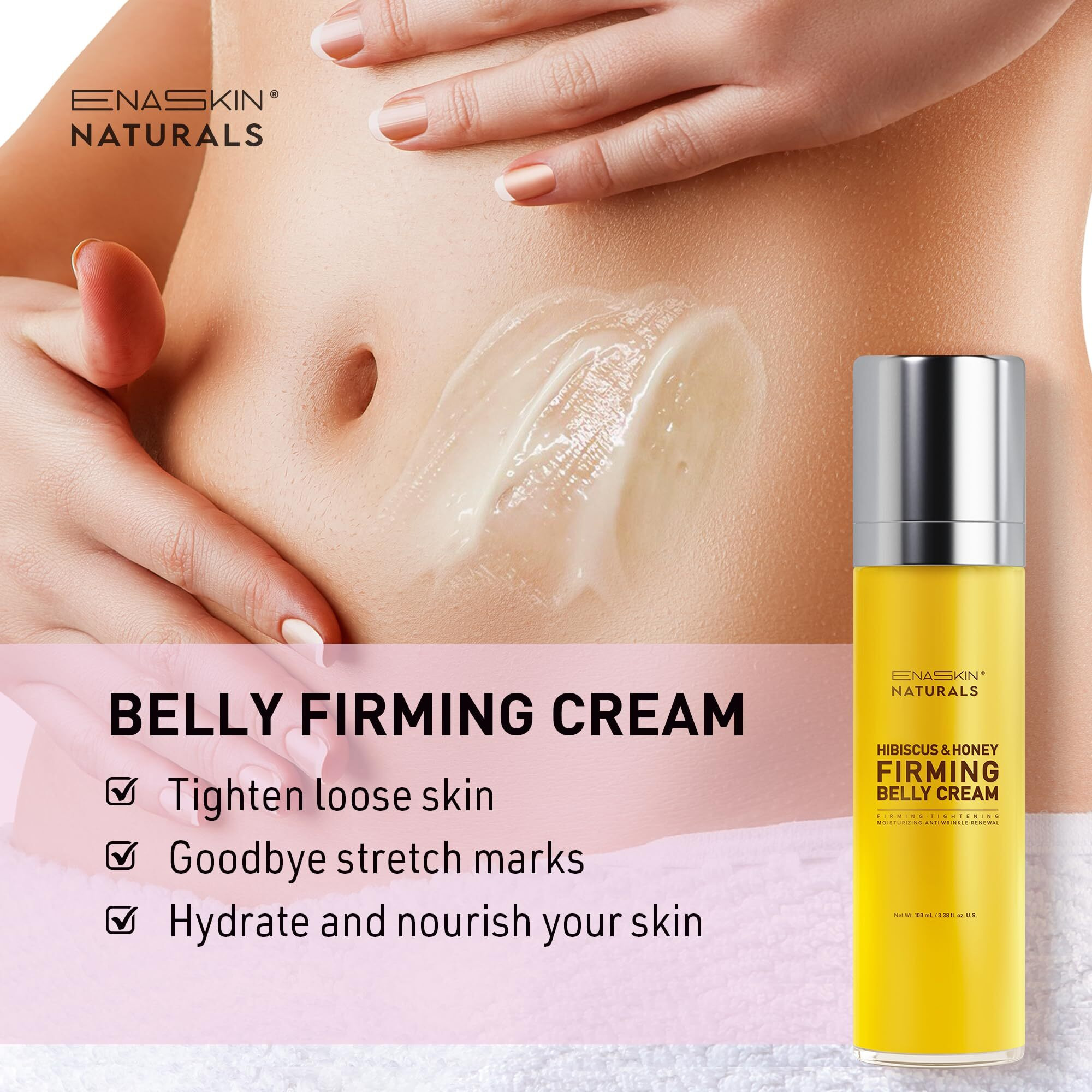 Enaskin Naturals Belly Firming & Skin Tightening Cream - Hibiscus And Honey Cellulite Lotion For Stomach, Thighs & Butt - Moisturizing & Lifting Body Lotion For Women, 100Ml